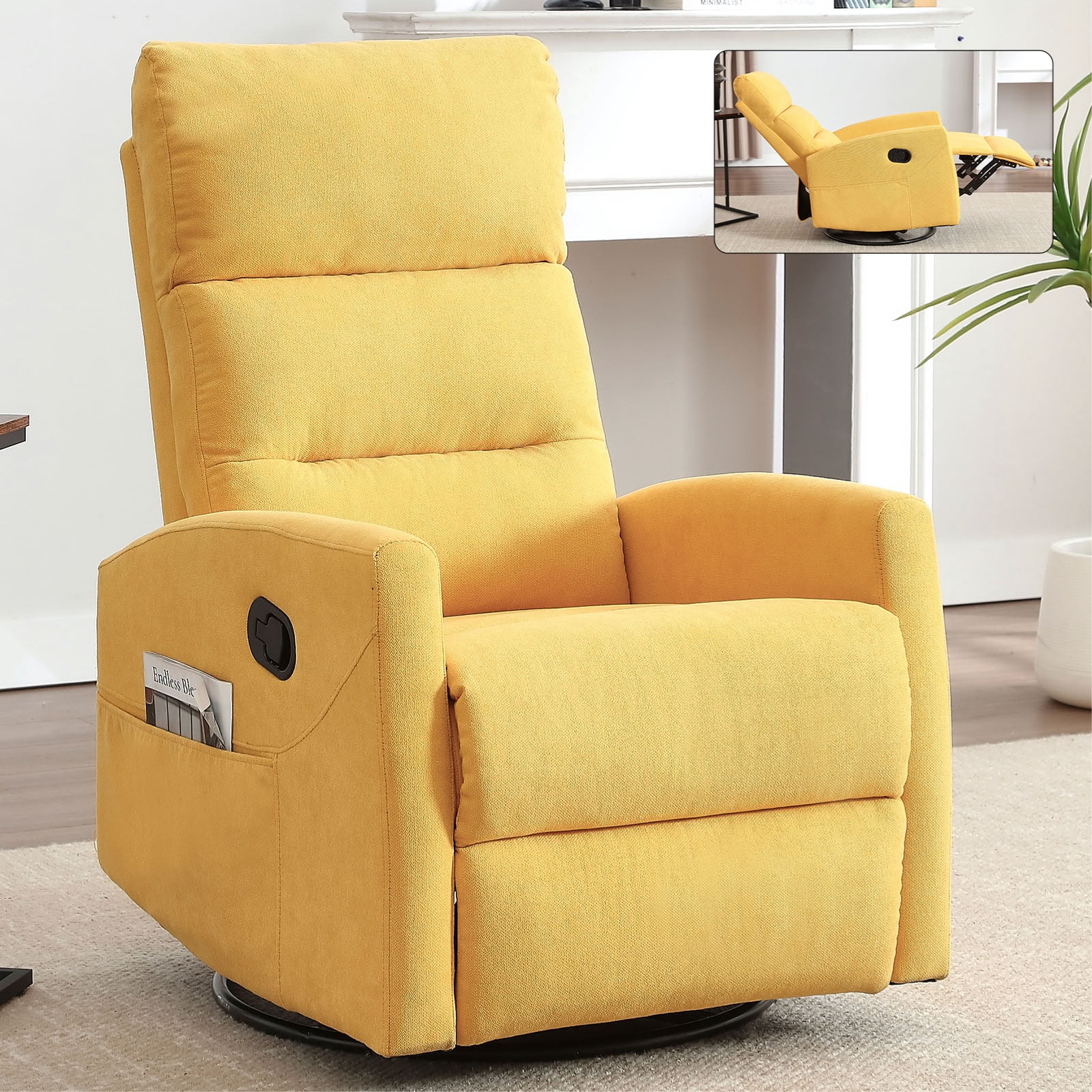 MAYEERTY 360 Degree Swivel Rocker Recliner Chair, Manual 155° Recline Glider Armchair, for Living Room Nursery Bedroom