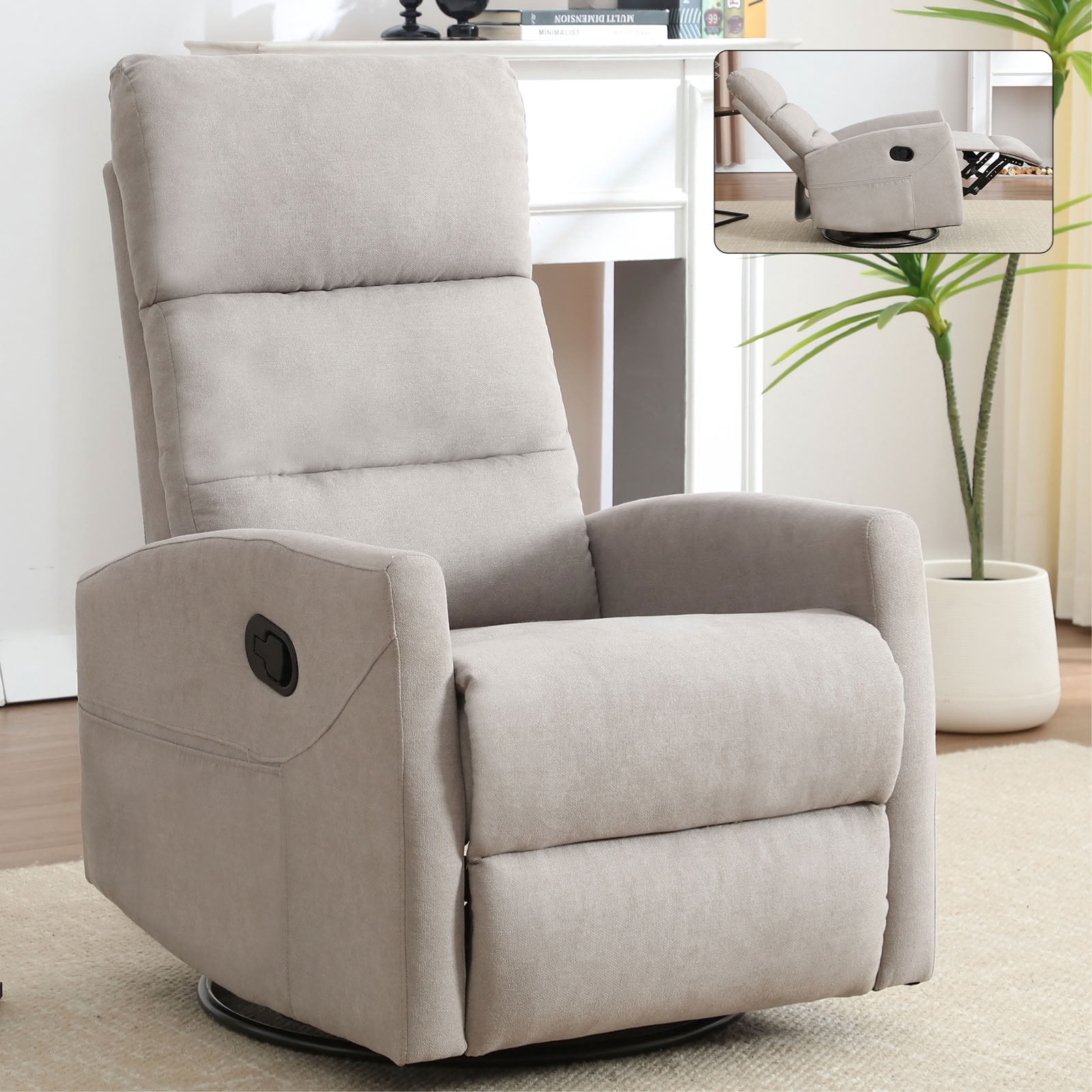 MAYEERTY 360 Degree Swivel Rocker Recliner Chair, Manual 155° Recline Glider Armchair, for Living Room Nursery Bedroom