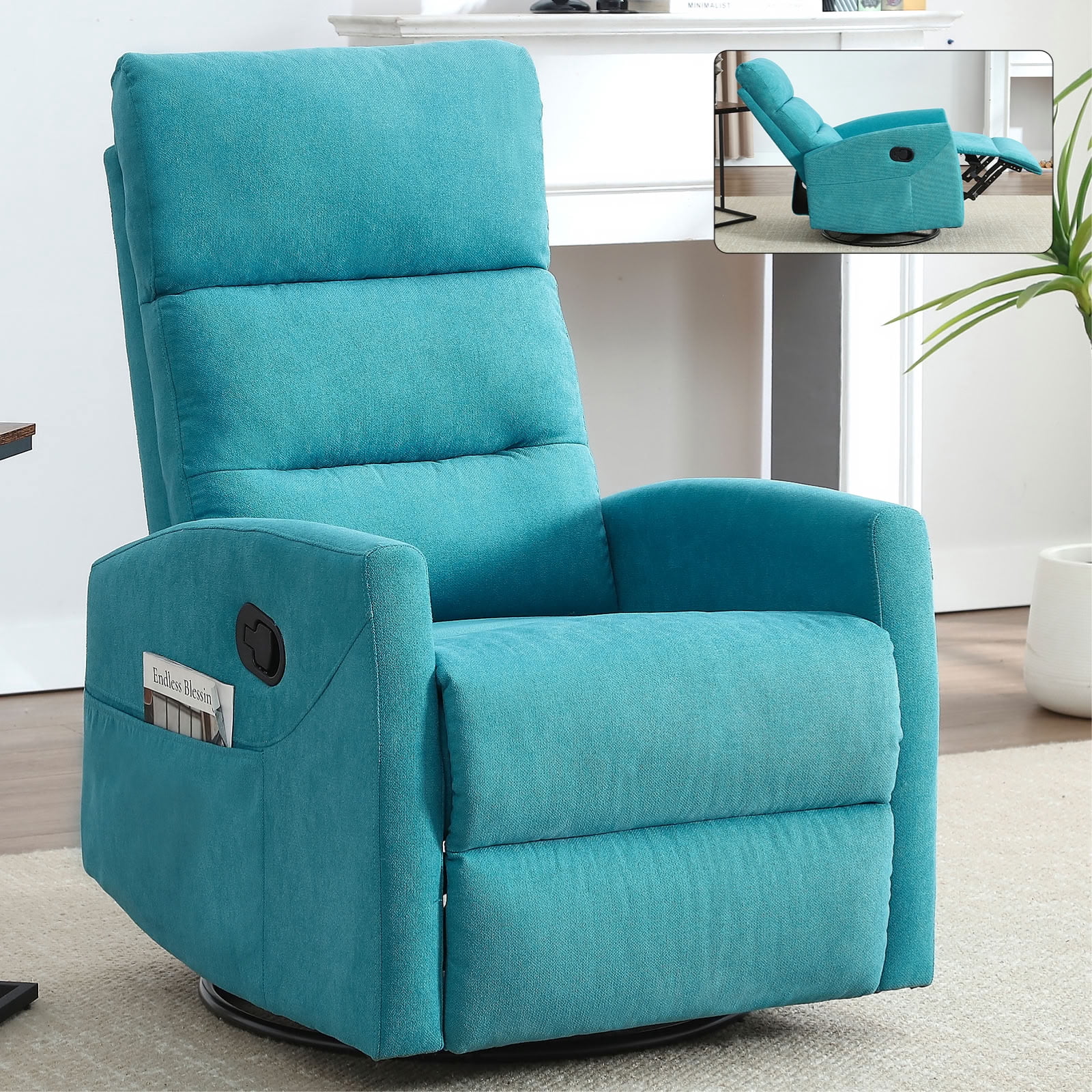 MAYEERTY 360 Degree Swivel Rocker Recliner Chair, Manual 155° Recline Glider Armchair, for Living Room Nursery Bedroom