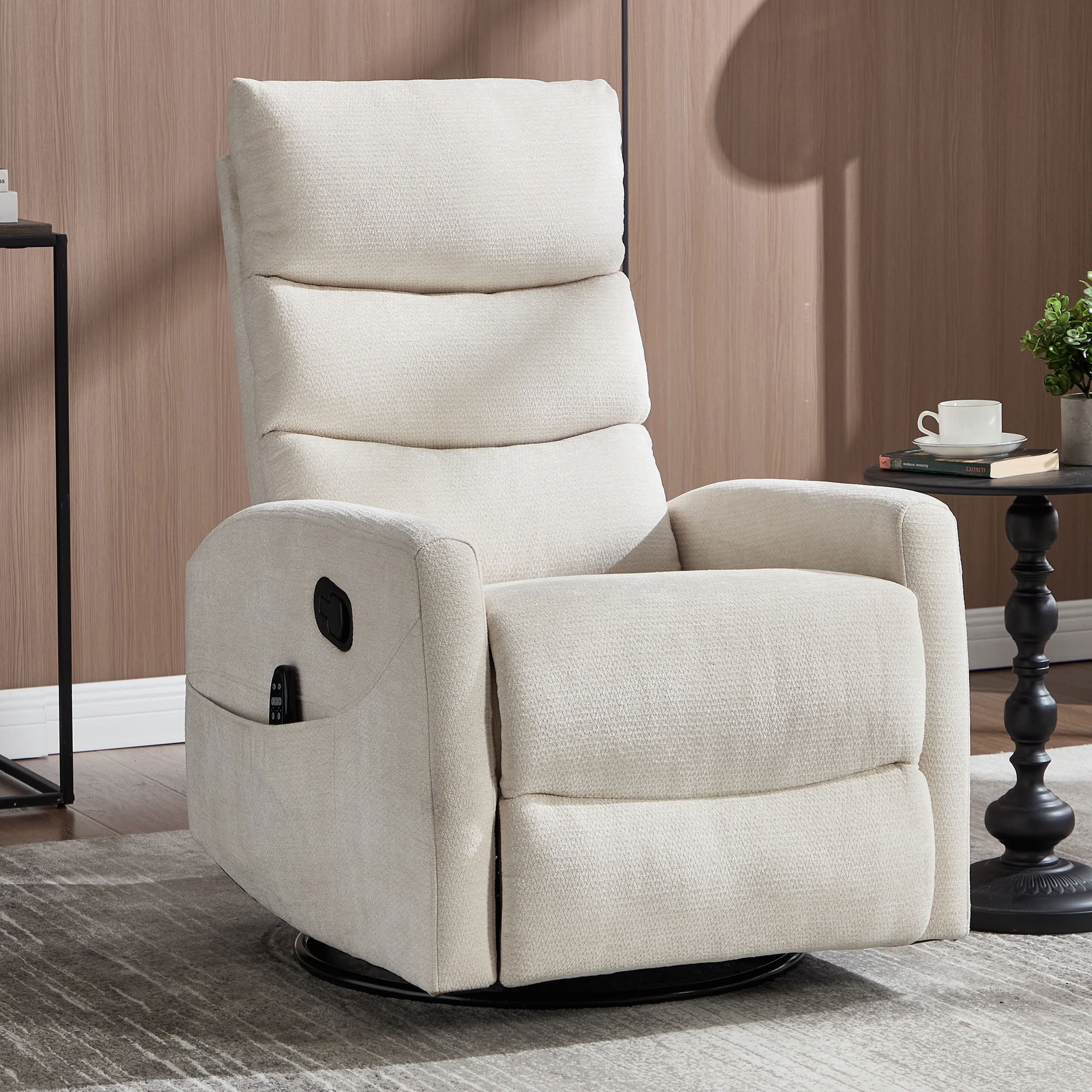 MAYEERTY 360 Degree Swivel Rocker Recliner Chair, Manual Recline Glider Chair with 8-Point Vibration Massage & Lumbar Heat, for Living Room Nursery Bedroom