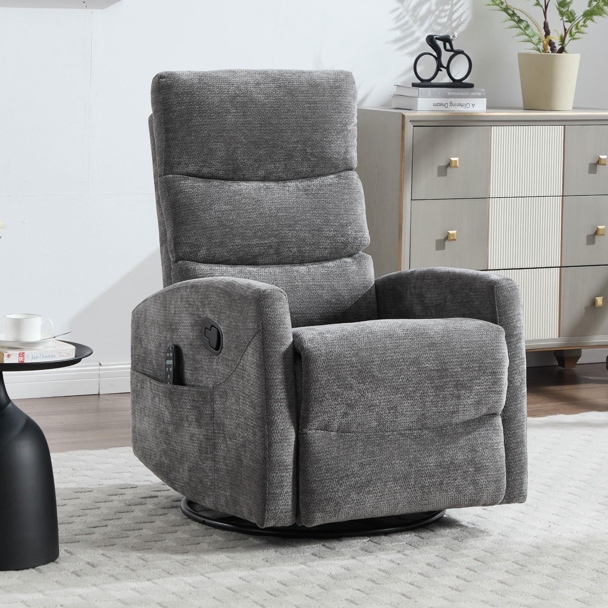 MAYEERTY 360 Degree Swivel Rocker Recliner Chair, Manual Recline Glider Chair with 8-Point Vibration Massage & Lumbar Heat, for Living Room Nursery Bedroom