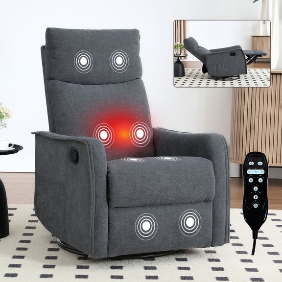 MAYEERTY 360 Degree Swivel Rocker Recliner Chair, Manual Recline Glider Chair with 8 Vibration Massage Nodes & Lumbar Heating, for Living Room Nursery