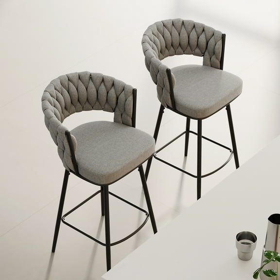 MAYEERTY 360° Swivel Bar Chairs Set of 2 – Counter-Height Stools with Cushioned Backrest & Metal Legs, Gray