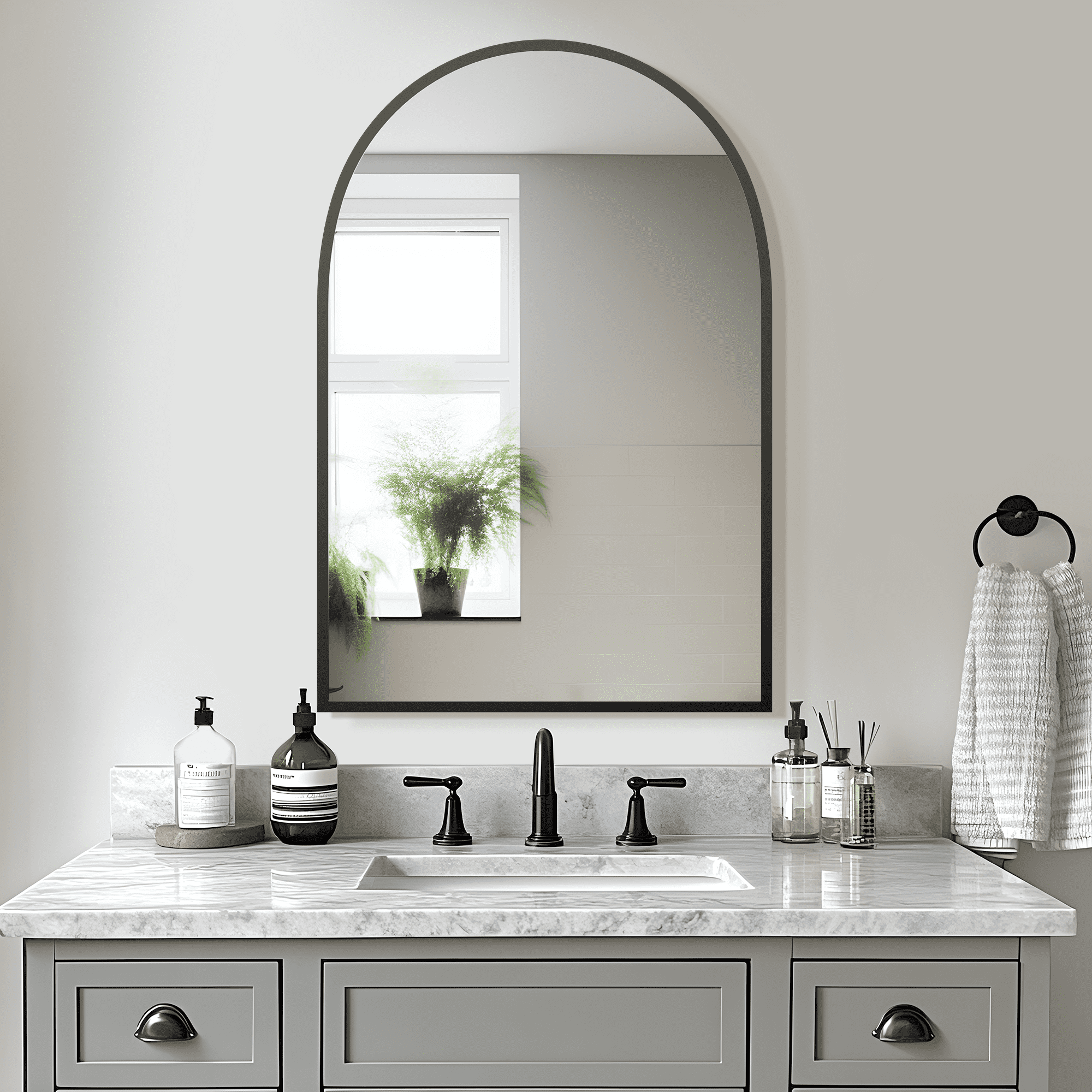 MAYEERTY 36x24 Wall Mounted Arched Mirror Modern Bathroom Vanity Mirror for Bedroom