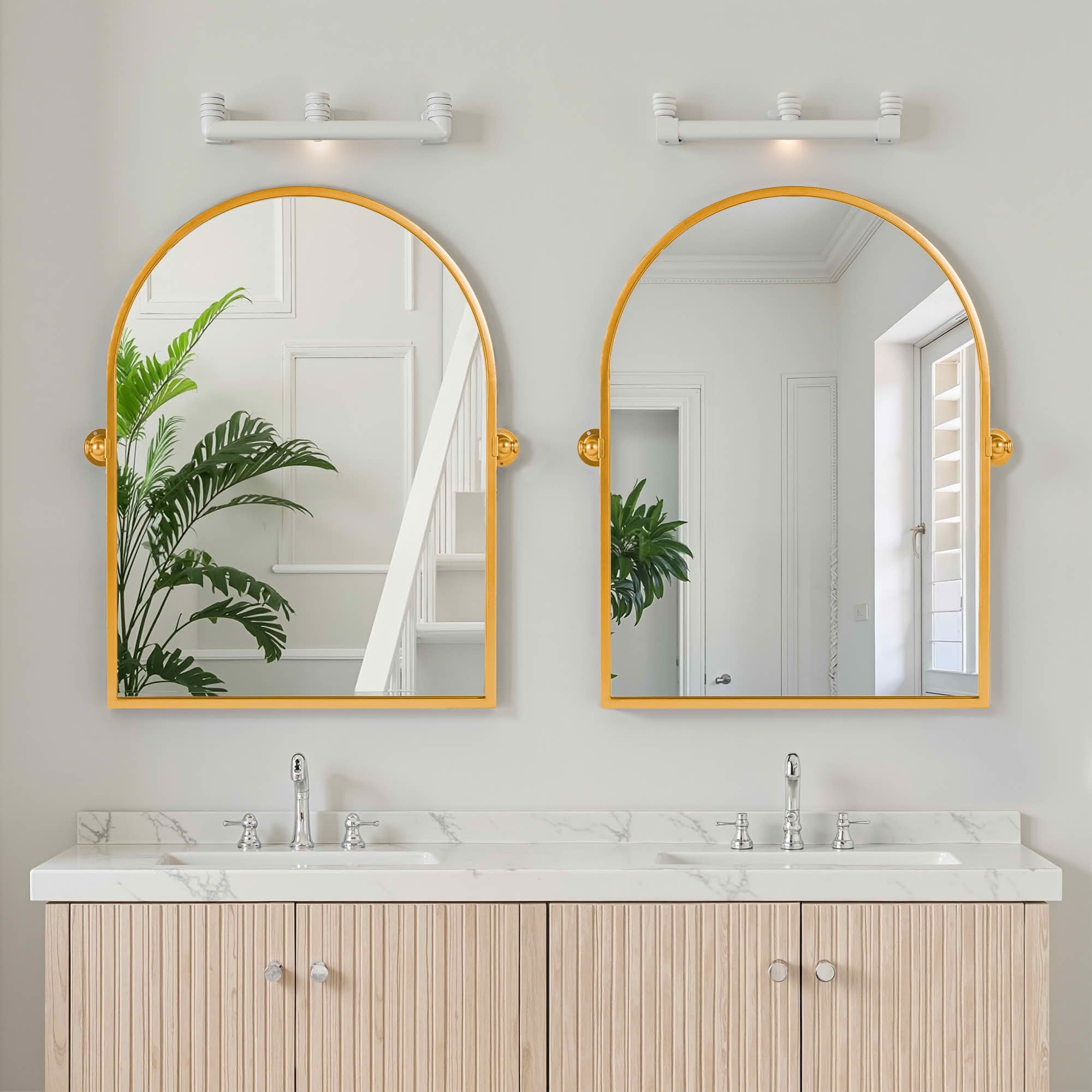 MAYEERTY 36x24x2 Inch Gold Metal Right Angle Arched Wall Mounted Mirror for Home Bathroom