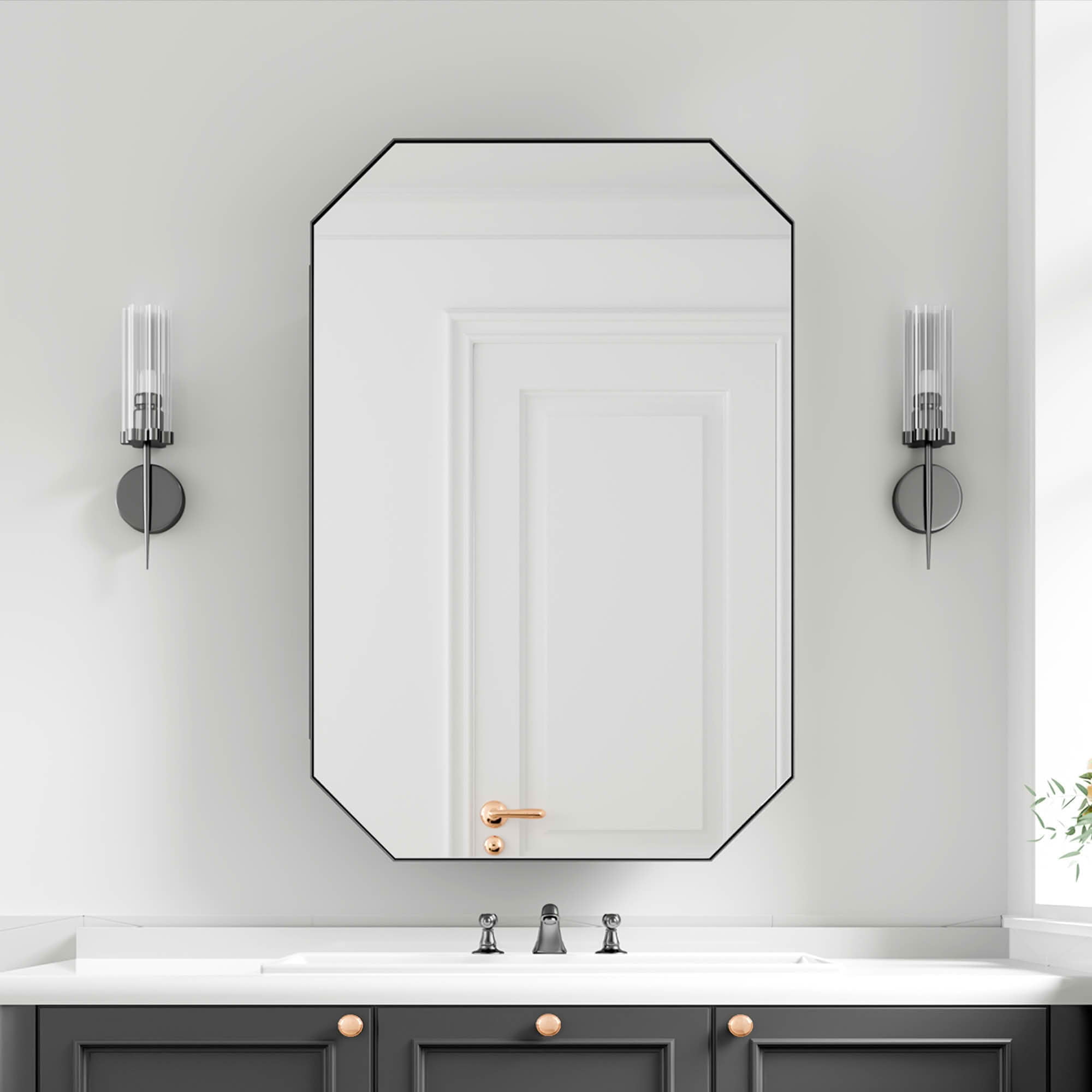MAYEERTY 36x24x5 Inch Black Metal Octagonal Medicine Cabinet for Bathroom