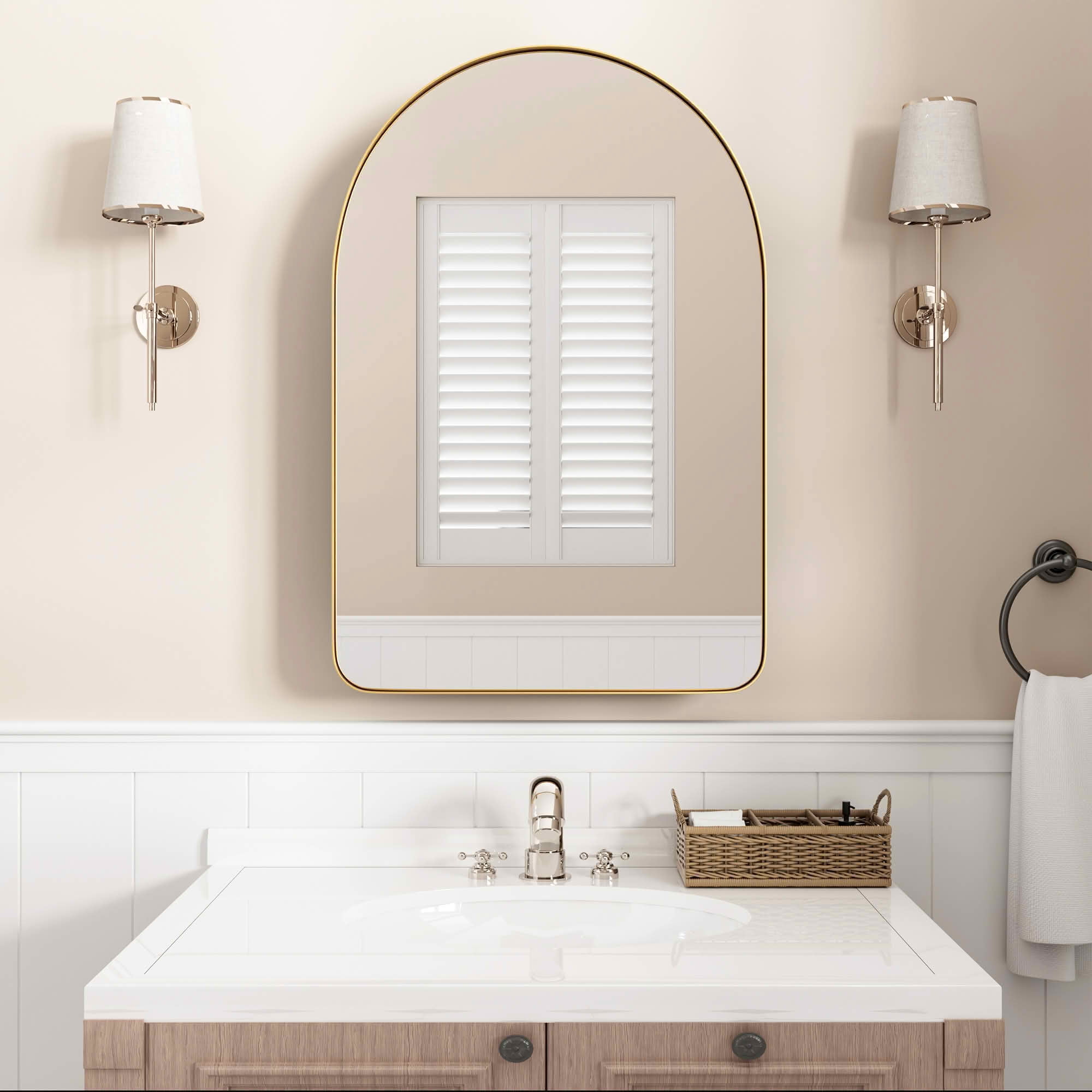 MAYEERTY 36x24x5 Inch Gold Metal Round Corner Arched Medicine Cabinet for Bathroom