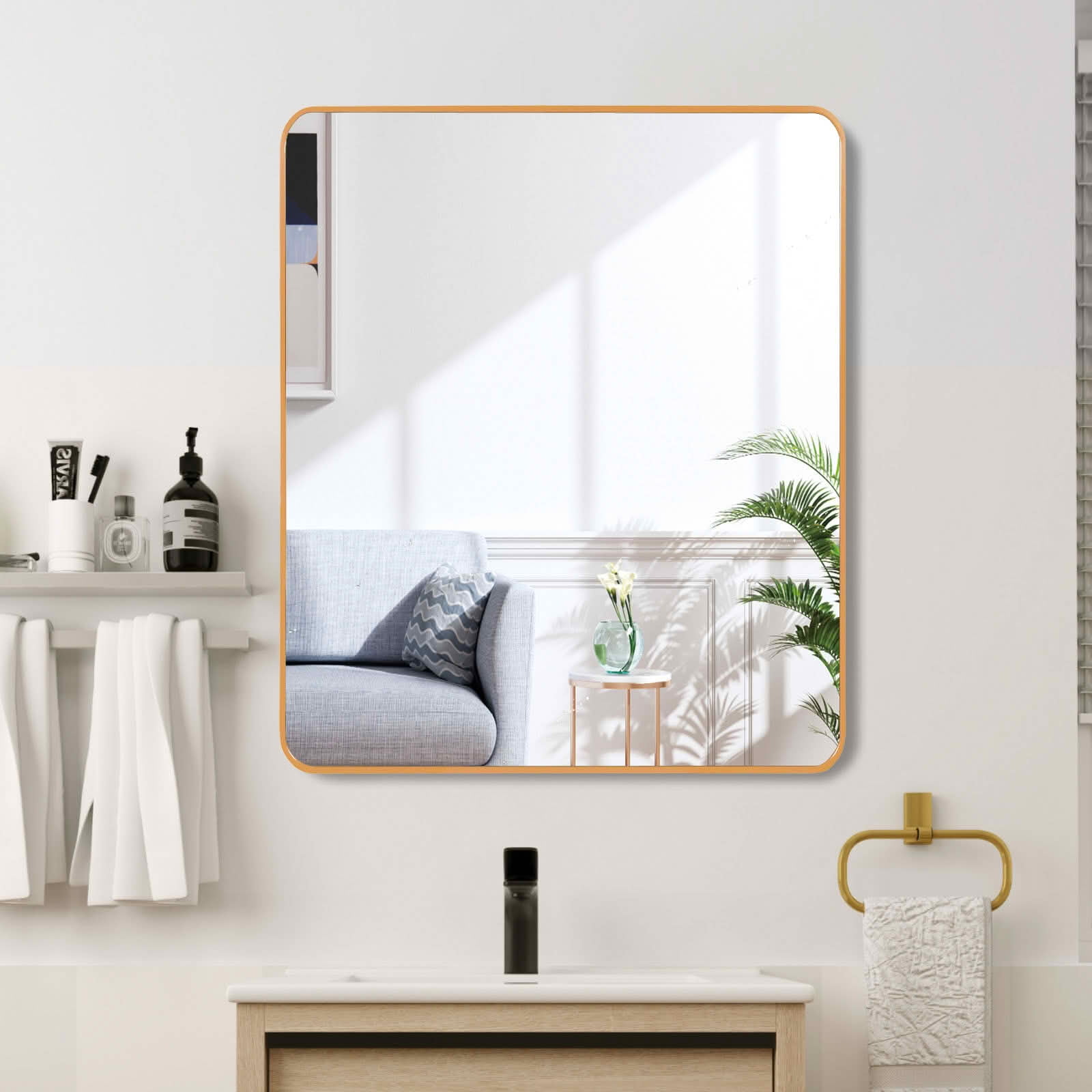 MAYEERTY 36x36 Inch Gold Metal Framed Square Bathroom Wall Mirror, for Bathroom and Powder Room