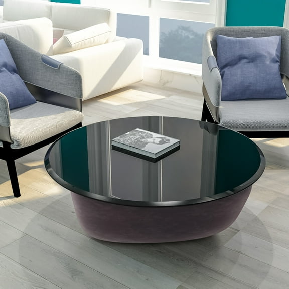 MAYEERTY 38.6" Round Tempered Glass Table Top, Beveled Polished Edge for Dining & Office, 2/5" Thick, Black
