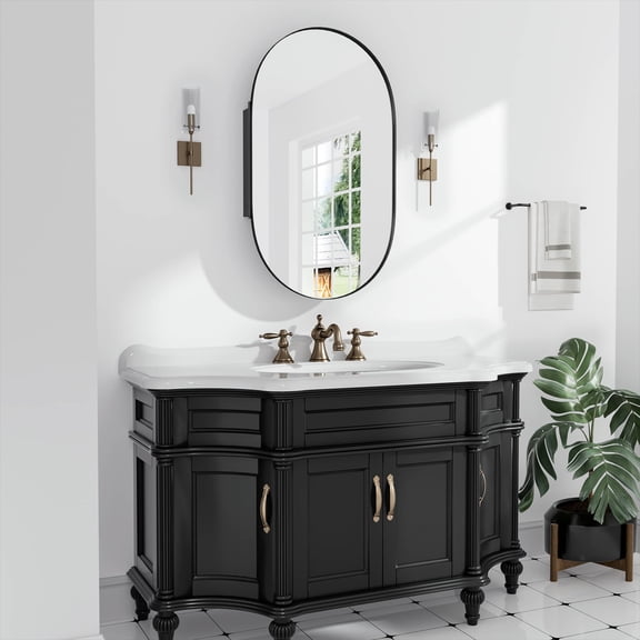 MAYEERTY 38"x22" Iron Medicine Cabinet Mirror for Bathroom with Storage Space , Black