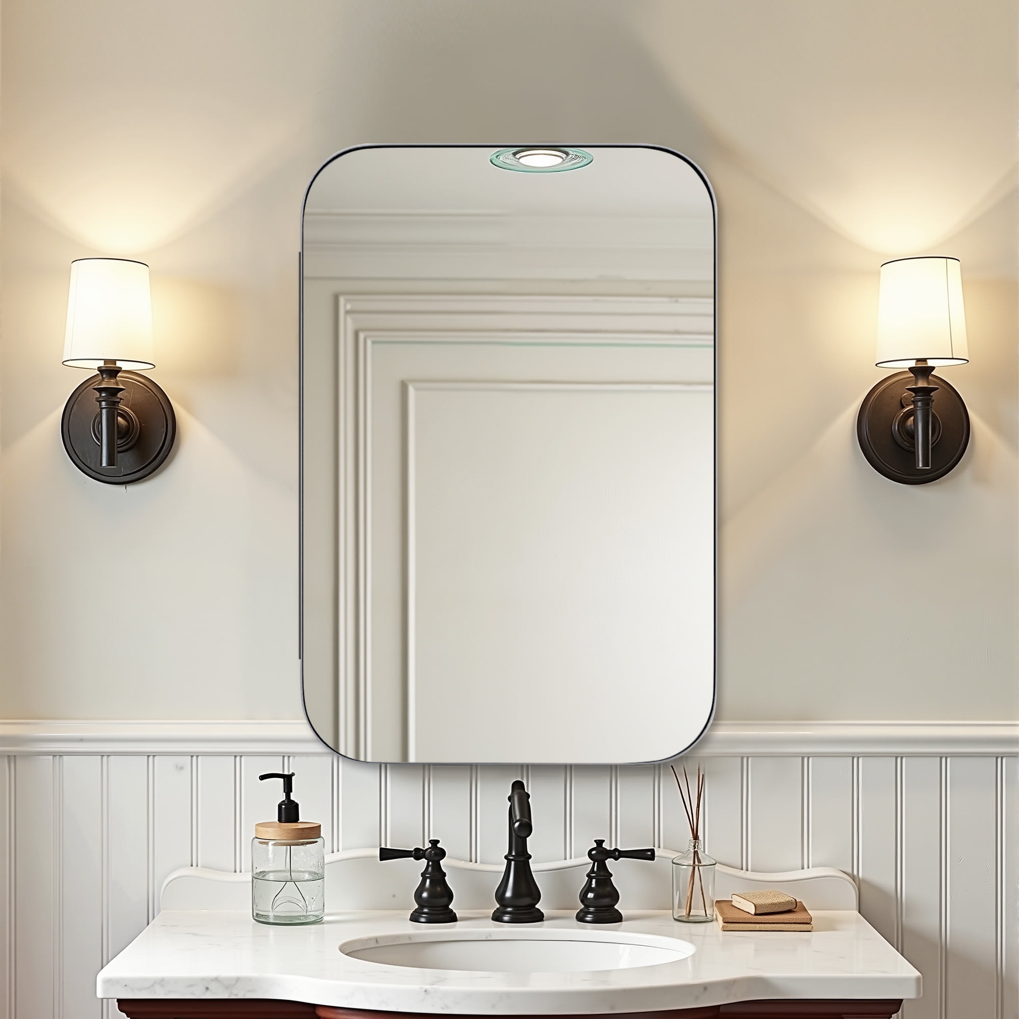 MAYEERTY 38"x24" Black Octagon Bathroom Asymmetrical Vanity Mirror for Wall