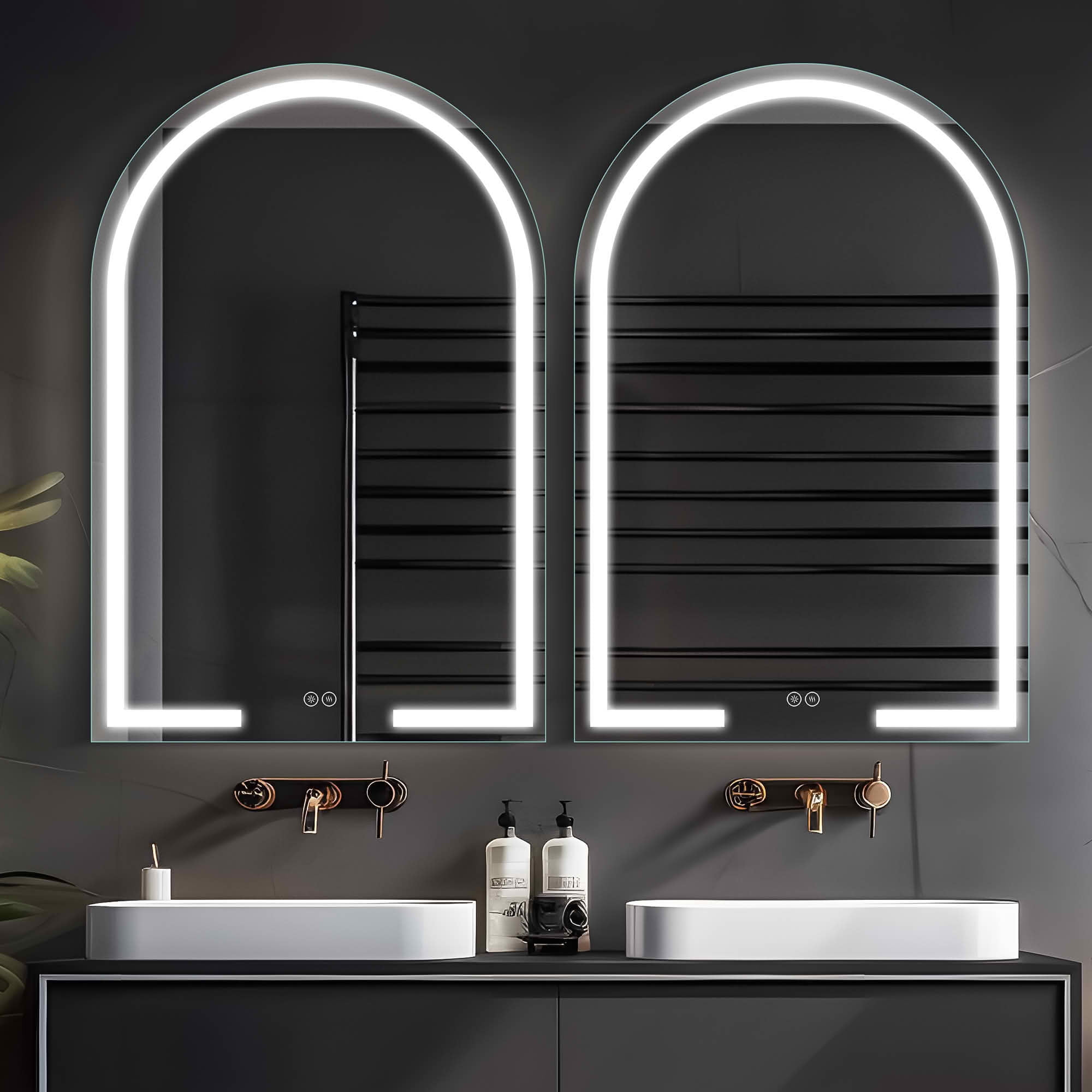 MAYEERTY 38x26 Inch LED Aluminum Arched Bathroom Mirror with Backlight, Defogger & 2 Switches for Bathroom