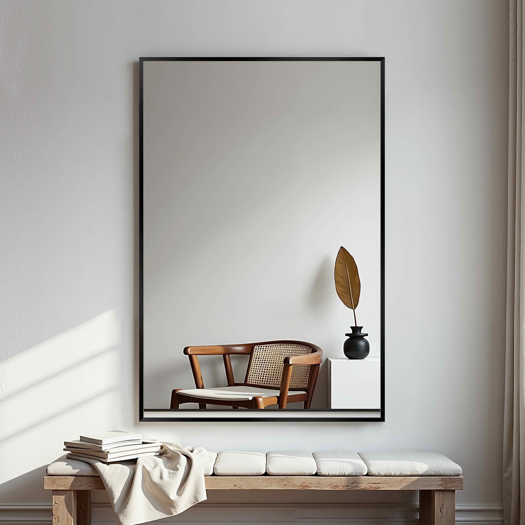 MAYEERTY 38x26x1 Inch Black Thin Edge Aluminum Right Angle Rectangular Wall Mounted Mirror, Double Sided for Bathroom