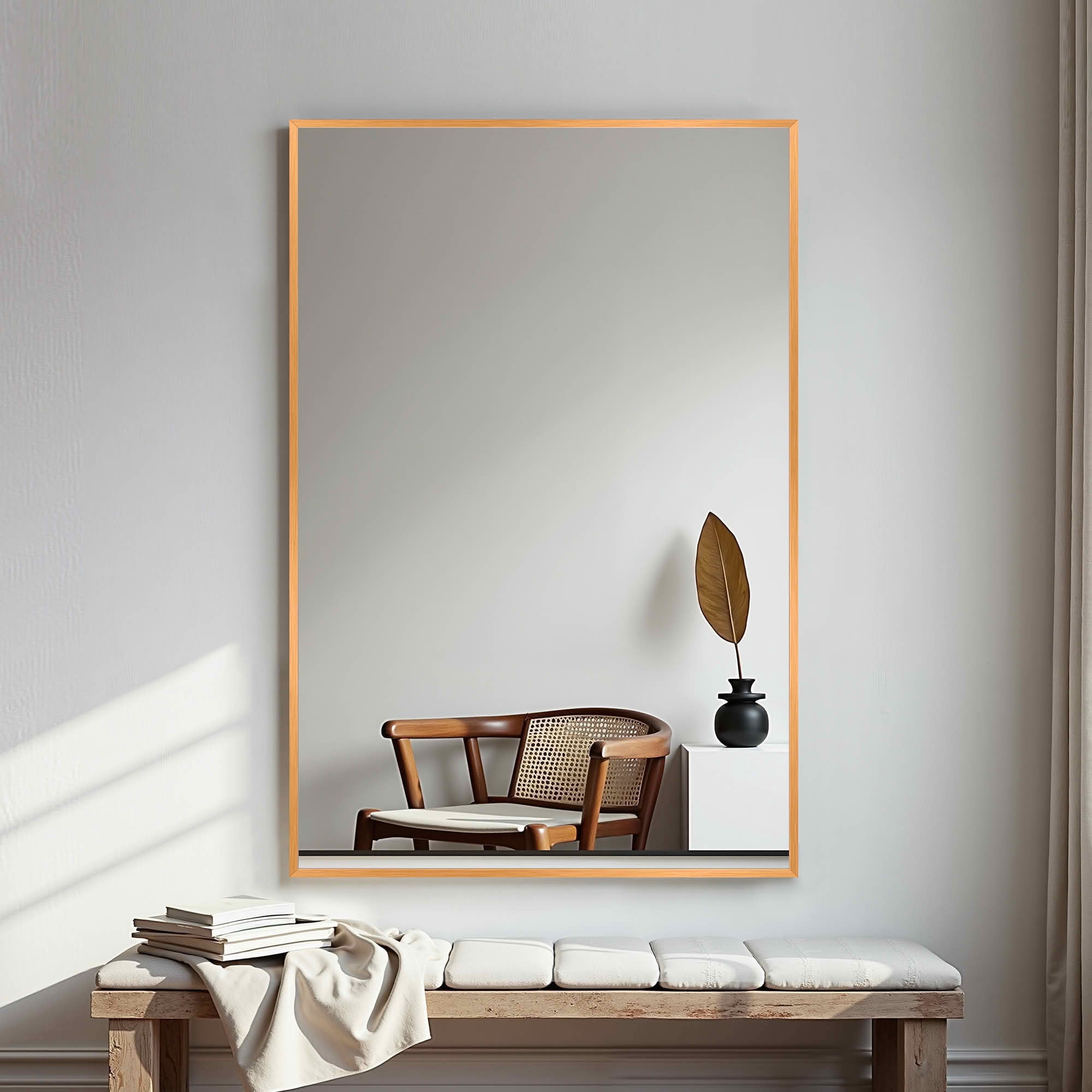 MAYEERTY 38x26x1 Inch Gold Thin Edge Aluminum Right Angle Rectangular Wall Mounted Mirror for Bathroom