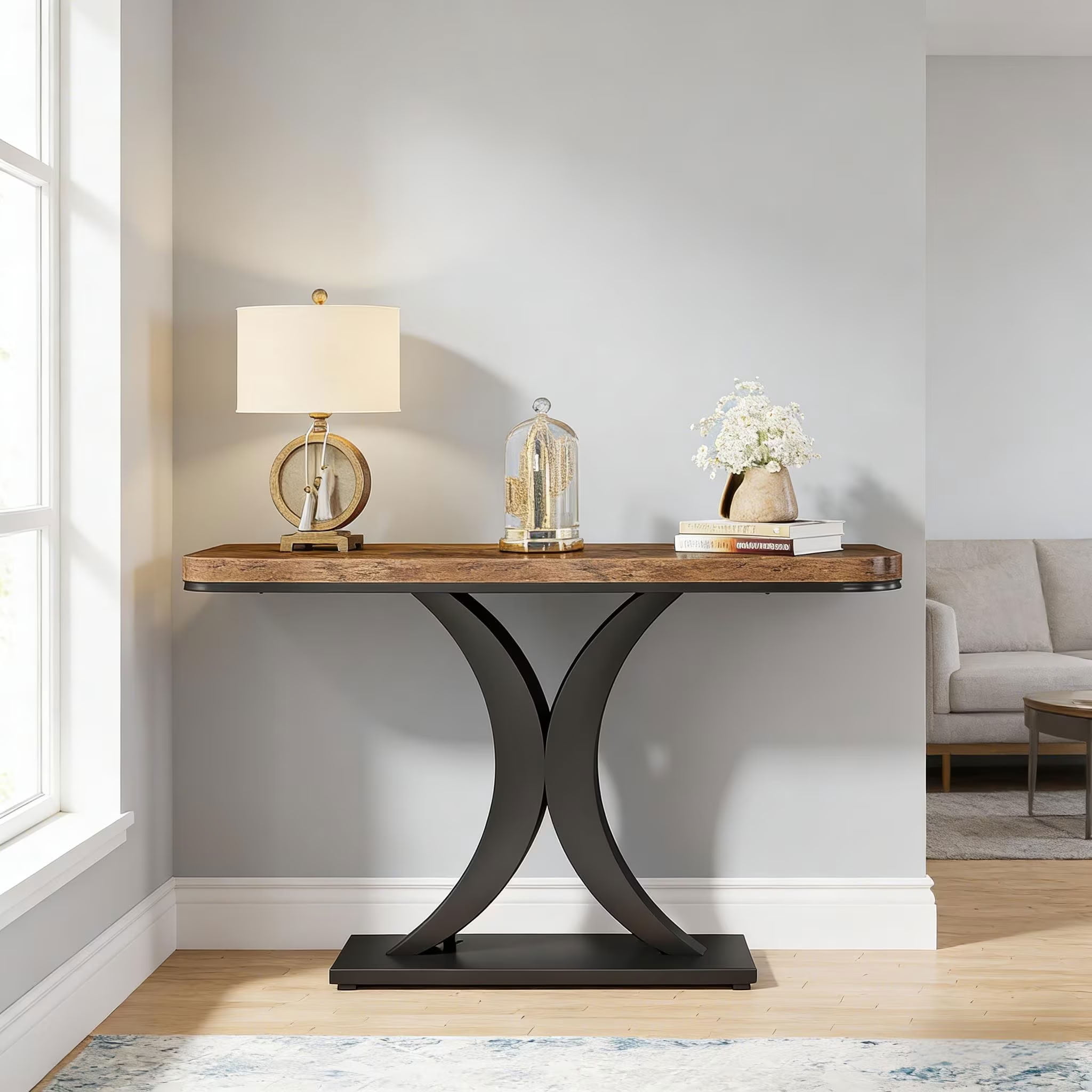 MAYEERTY 39.4" Industrial Console Table, Wood Entryway Sofa Table for Living Room, Hallway, Foyer, Rustic Brown