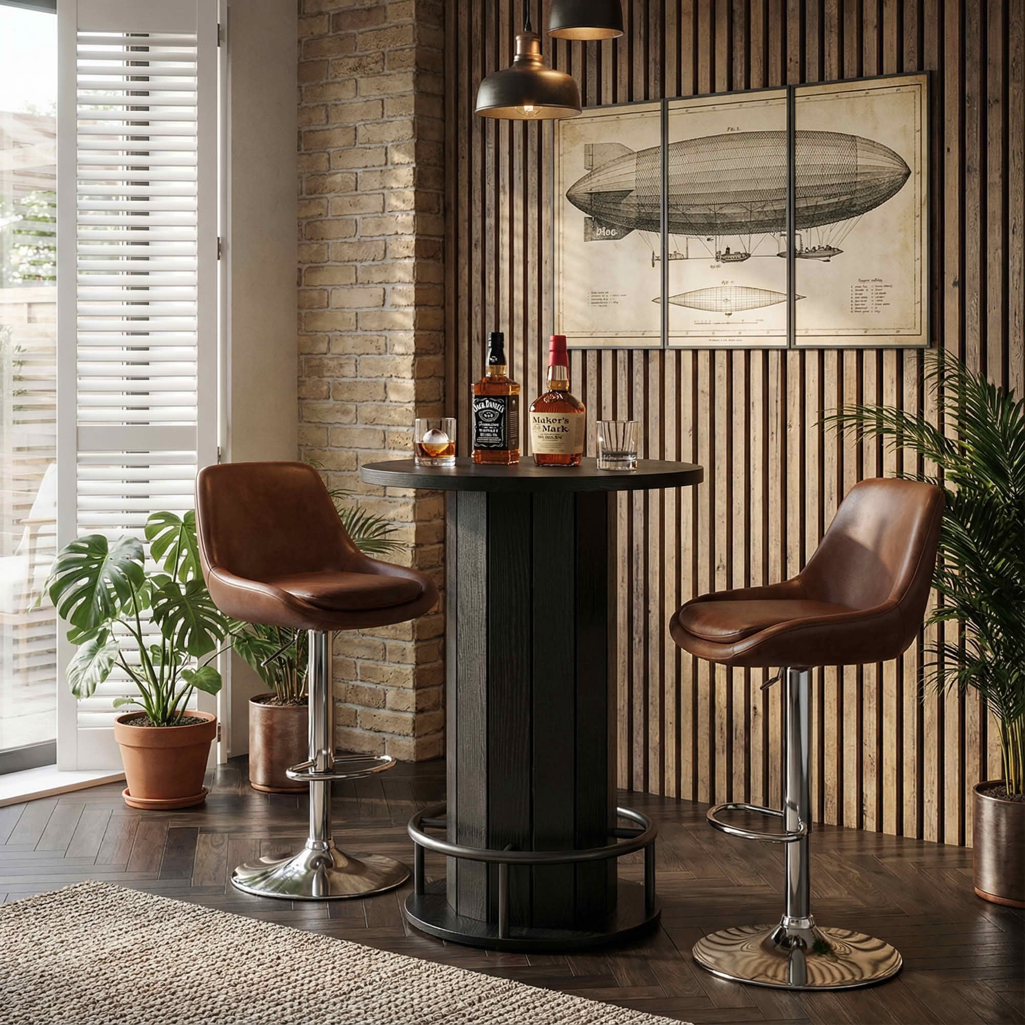 MAYEERTY 39.76" Industrial-Farmhouse Round Bar Table, Sturdy Wood Home & Commercial Pub Table with Footrest, Easy Assembly