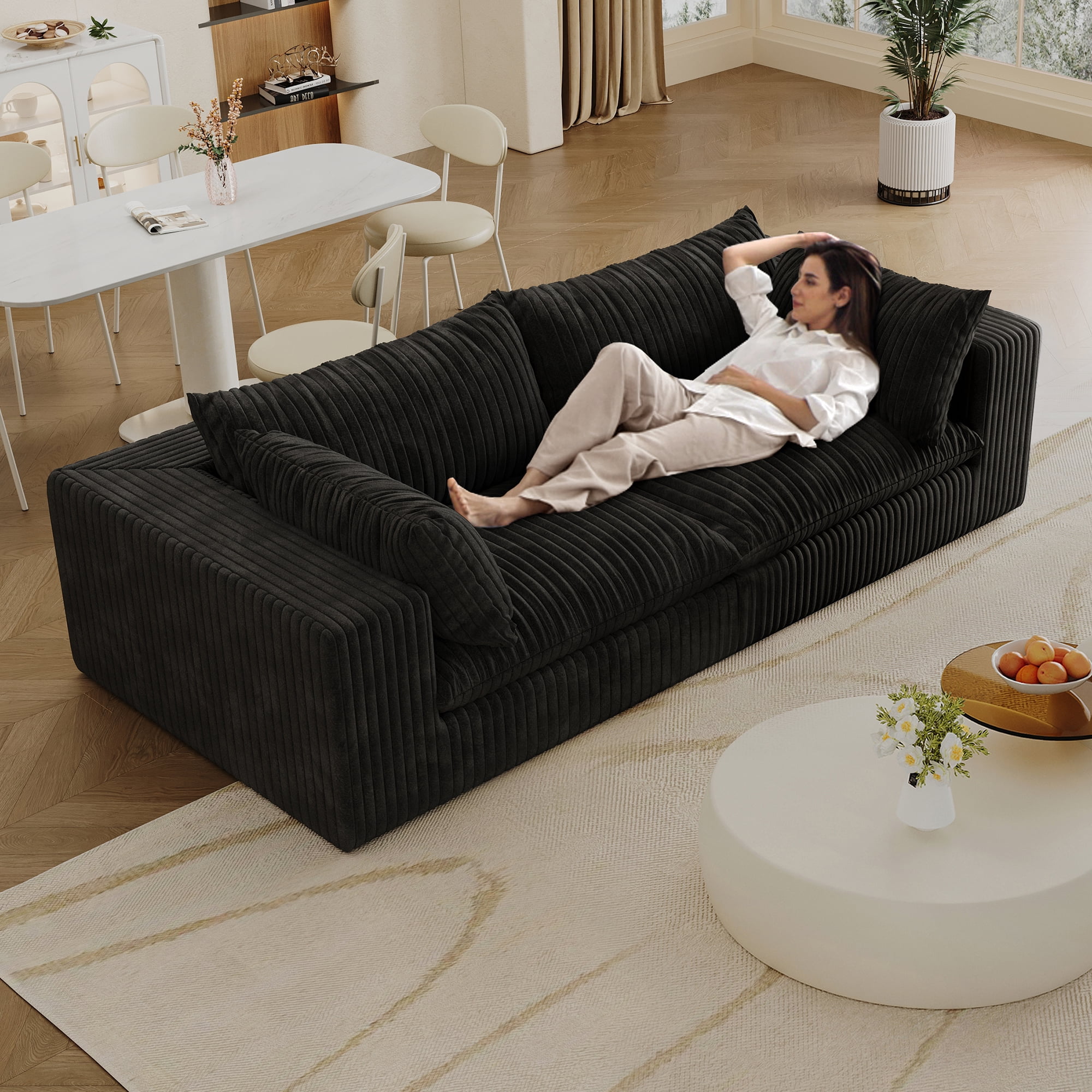 MAYEERTY 39.8" Cloud Sofa Black Corduroy Deep Seat Double-Layer Removable Cushion No Assembly Multi-Rooms