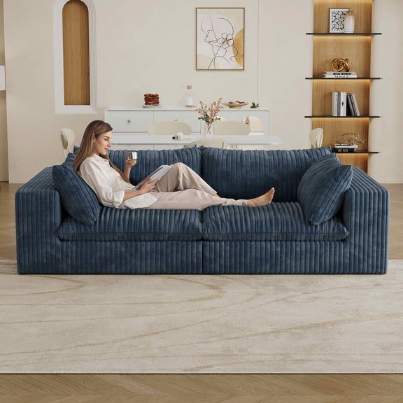 MAYEERTY 2-Seater Modular Cloud Sofa, Feather-Filled Cushion, Pure High-Density Sponge No Wood Frame, Compressed Pack No Assembly Leisure Couch for Living Room Bedroom