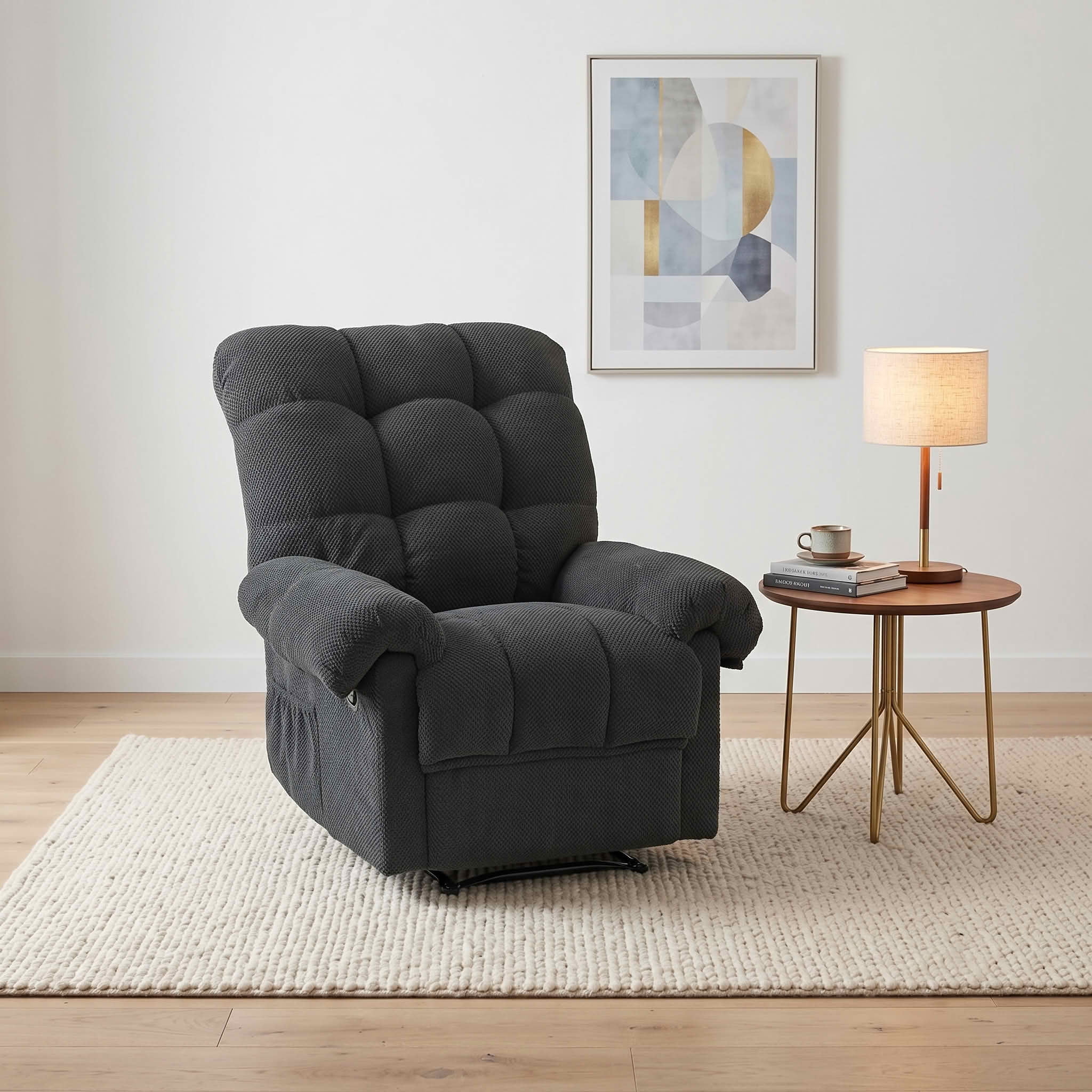 MAYEERTY 39 In Manual Recliner, Overstuffed Fabric Armchair, 160 Degree Recline, Dark Gray, 300 lb