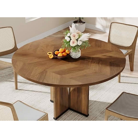 MAYEERTY 39 Inch Round Farmhouse Dining Table, Brown Wood Kitchen Dinner Table for 4 People for Small Spaces