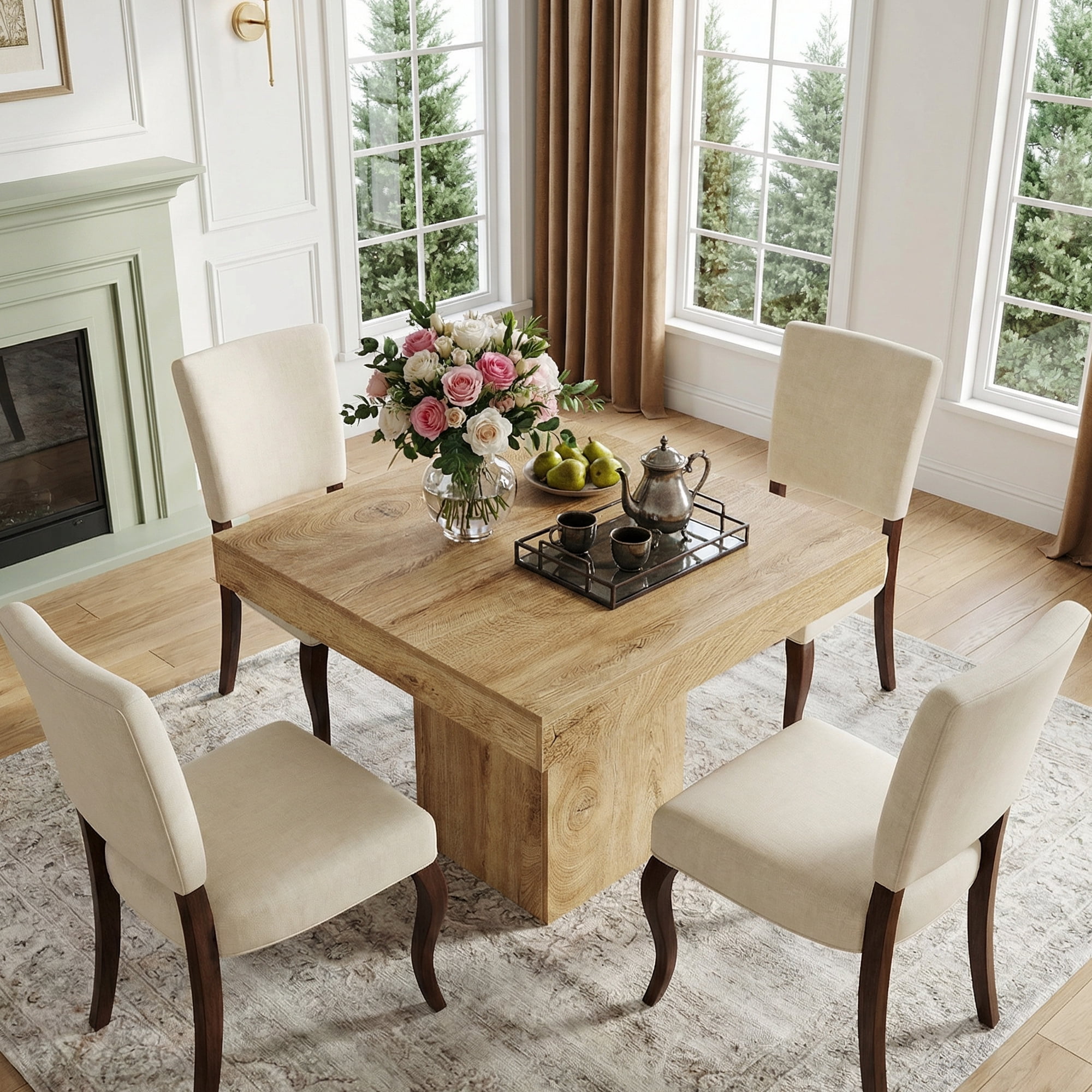 MAYEERTY 39 Inch Square Farmhouse Dining Table, Kitchen Dinner Table with Heavy Duty Pedestal Base for 4 People