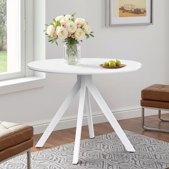 MAYEERTY 39"Round Wooden Dining Table, Metal Frame, Fits 4-6,for Kitchen, Dining, Living Room, White
