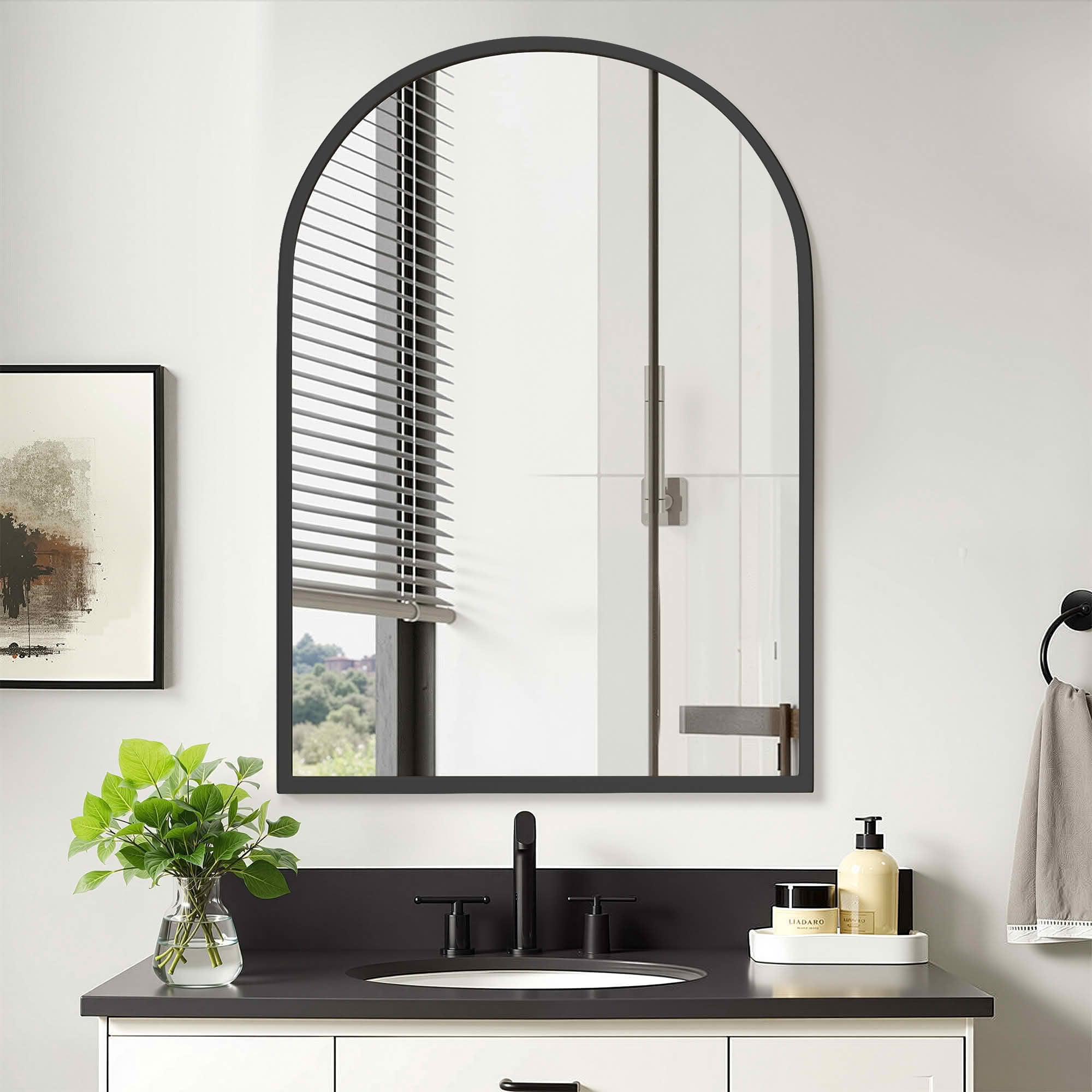MAYEERTY 39x30x5 Inch Black Metal Round Corner Arched Medicine Cabinet for Bathroom