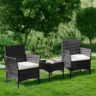 MAYEERTY Patio Furniture Set 4 Pieces, Outdoor Furniture with Glass Table, Weaving Wicker Rattan Patio Chairs for Garden, Terrace, Porch, Lawns