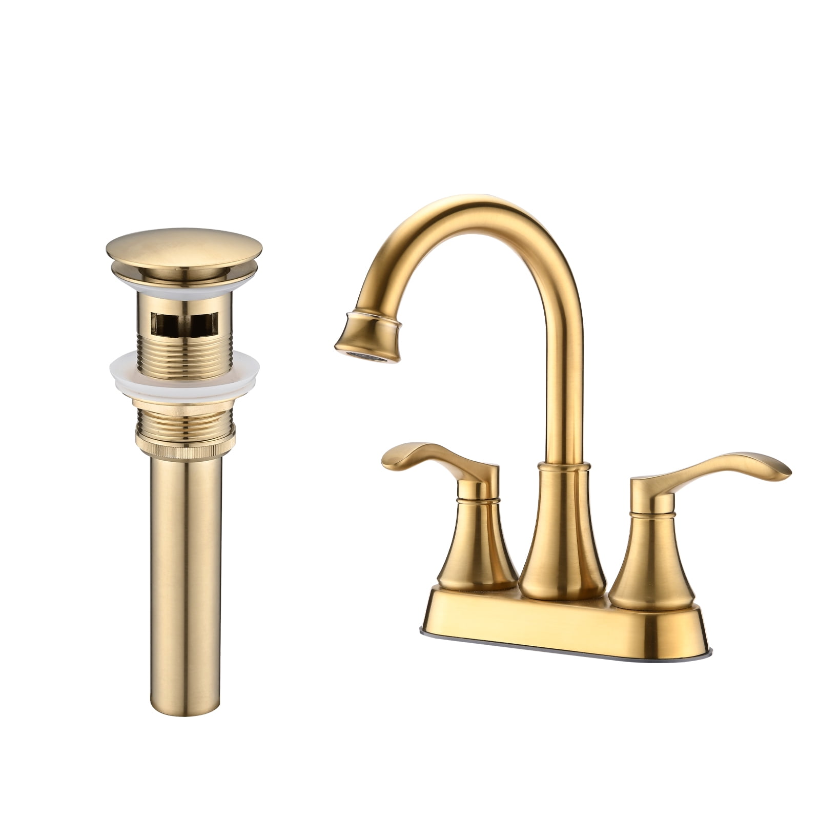 MAYEERTY 4"Centerset Bathroom Faucet with 360° Swivel Spout, Pop-Up Drain & Dual Handles, Brushed Gold