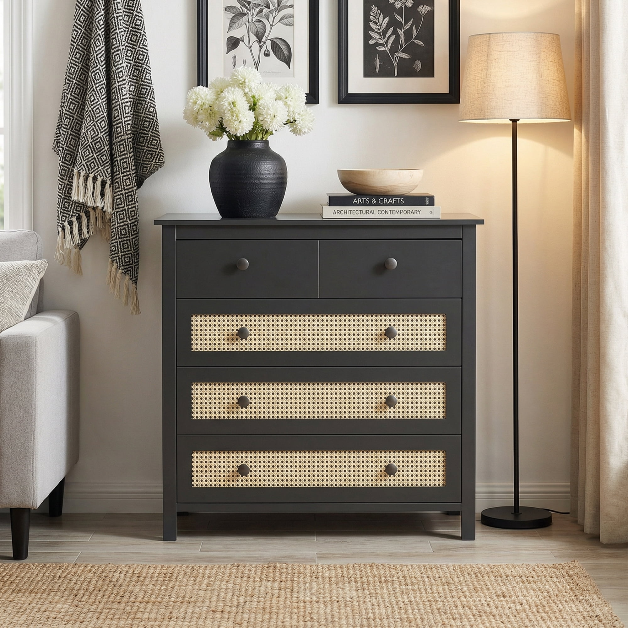 MAYEERTY 4-Drawer Sideboard Buffet Cabinet - Modern Console Cabinet for Living Room & Hallway, Black