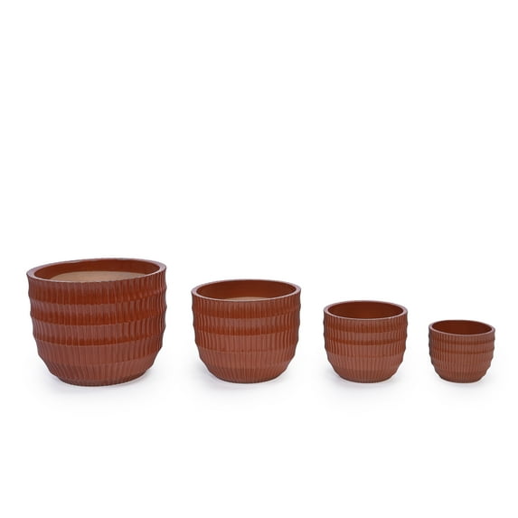 MAYEERTY 4 Pack Ceramic Plant Pots, Planter for Indoor Outdoor Patio, Garden, Coral