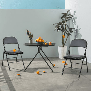 MAYEERTY 4 Pack Folding Chair with Sturdy Metal Frame, Leather Padded Folding Chairs, Water-Resistant, Black