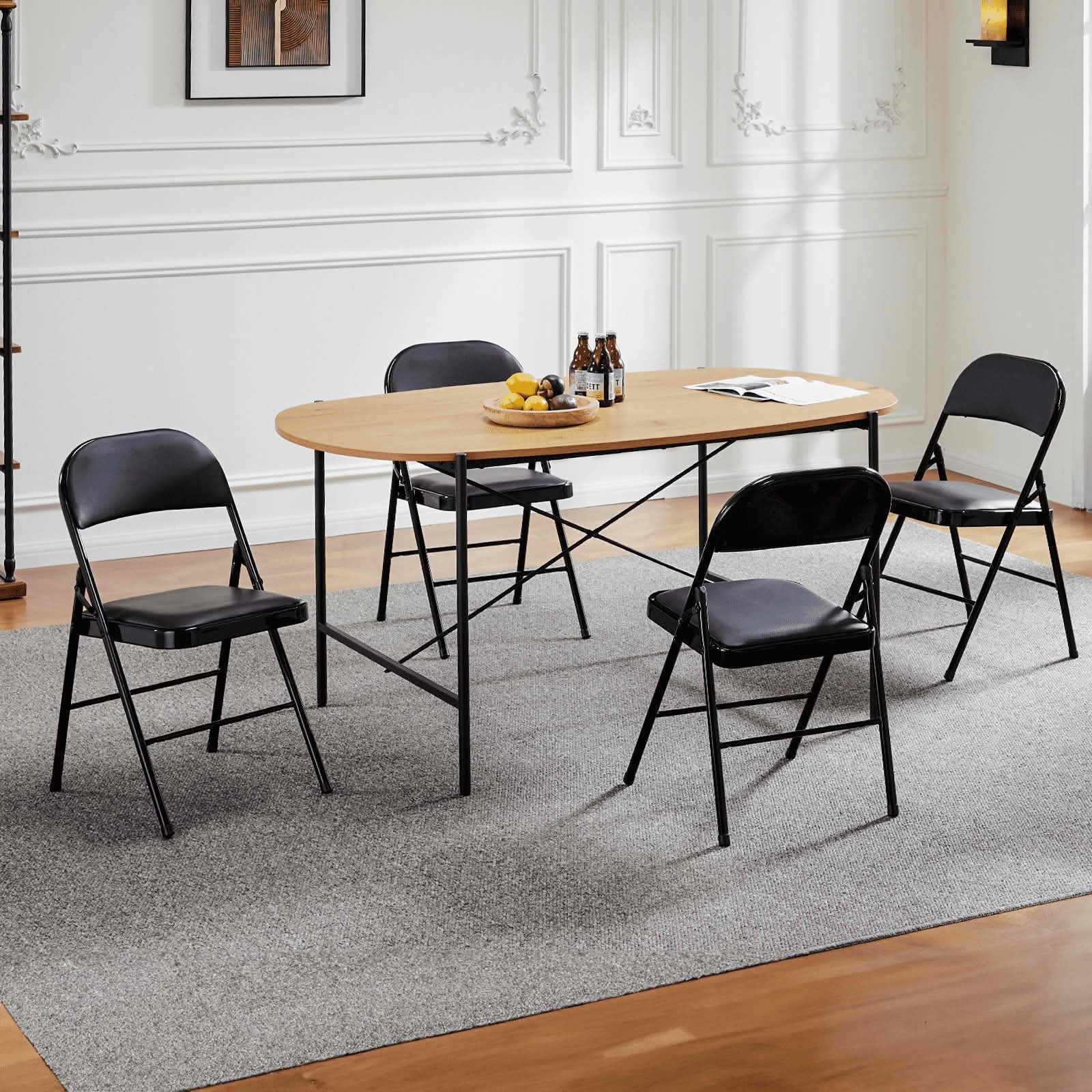 MAYEERTY 4 Piece Leather Padded Folding Chair, Comfy Portable