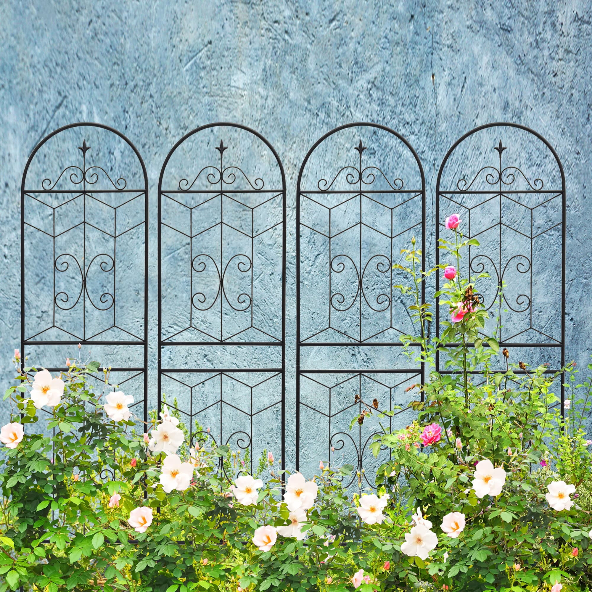 MAYEERTY 4 Pack Metal Garden Trellis 71 x 19.7 Inch Rustproof Climbing Plants Support Black Outdoor Flower