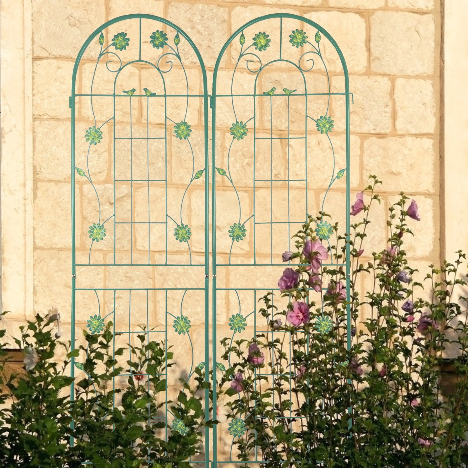 MAYEERTY 4 Pack Metal Garden Trellis 71 x 19.7 Inch Rustproof Climbing Plants Support Green Outdoor Flower