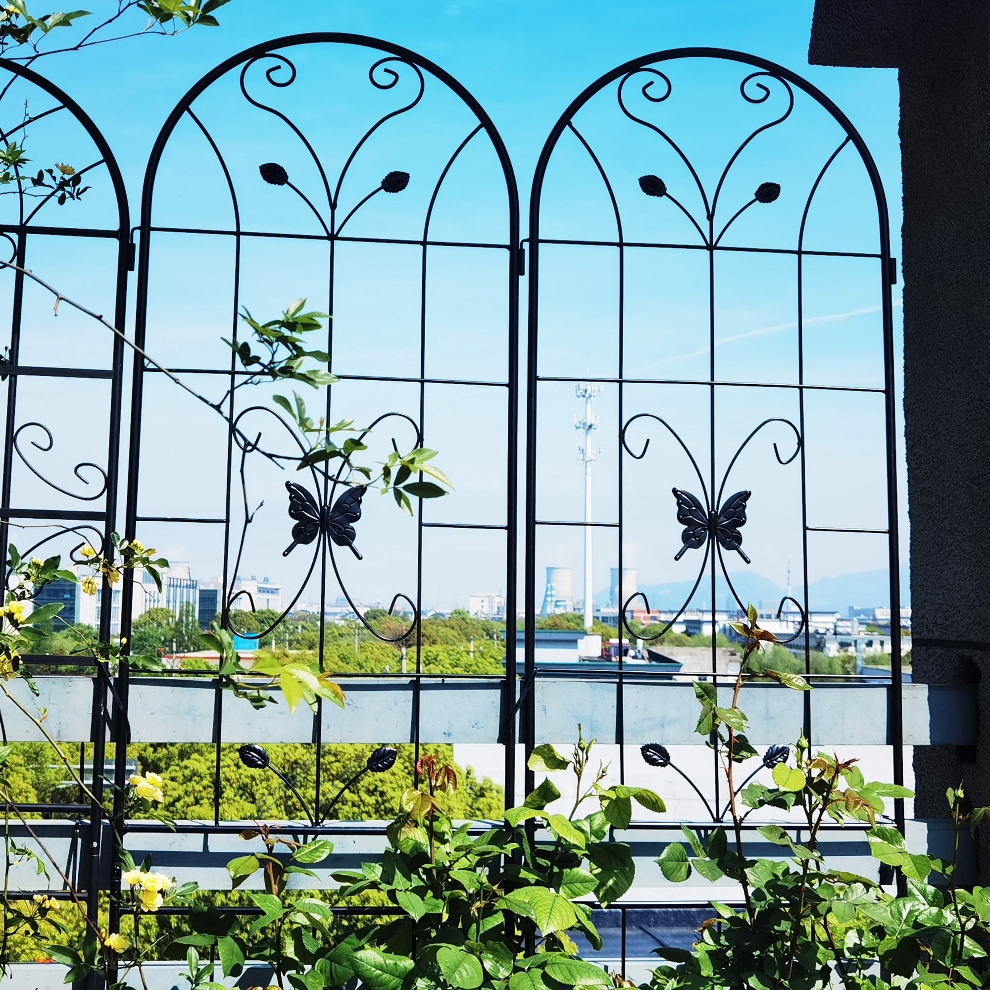 MAYEERTY 4 Pack Metal Garden Trellis 86.7 x 19.7 Inch Rustproof Climbing Plants Support Black Outdoor Flower