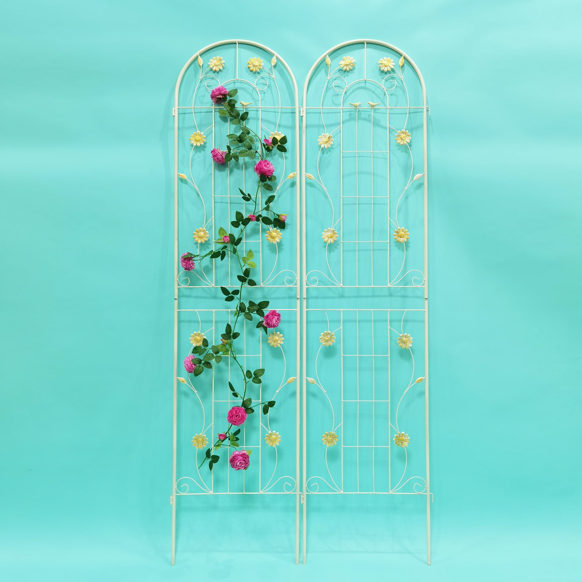 MAYEERTY 4 Pack Metal Garden Trellis 86.7 x 19.7 Inch Rustproof Climbing Plants Support Cream White Outdoor Flower