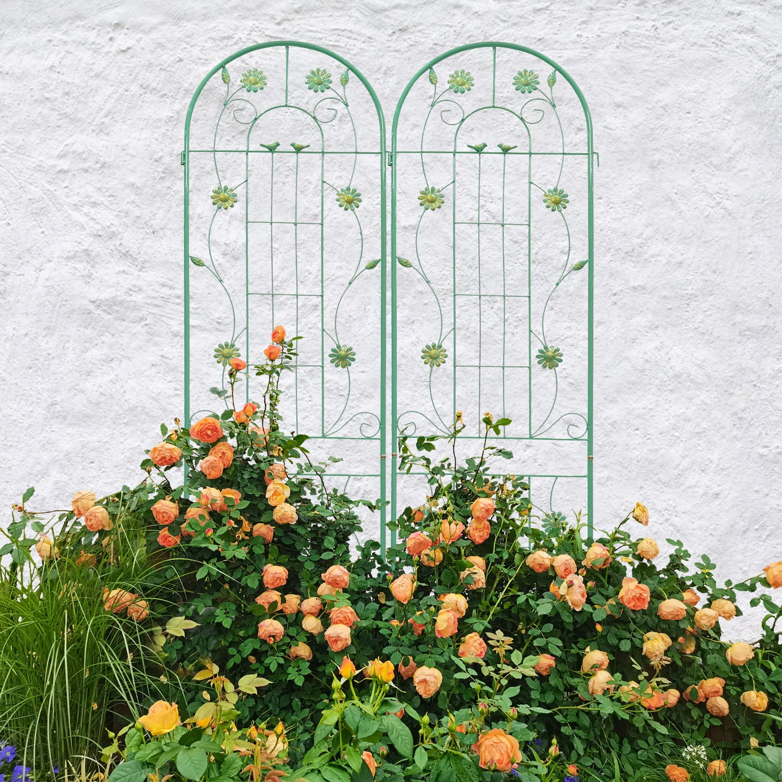 MAYEERTY 4 Pack Metal Garden Trellis 86.7 x 19.7 Inch Rustproof Climbing Plants Support Green Outdoor Flower