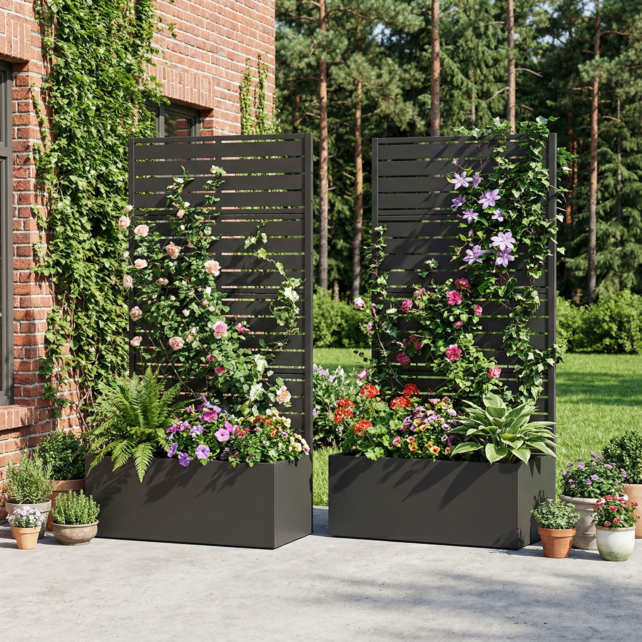MAYEERTY 4 Panels Outdoor Metal Planter Box, Durable Weather-Resistant Planter, 2 pcs Decorative Metal Flower Box for Patio, Balcony, Garden