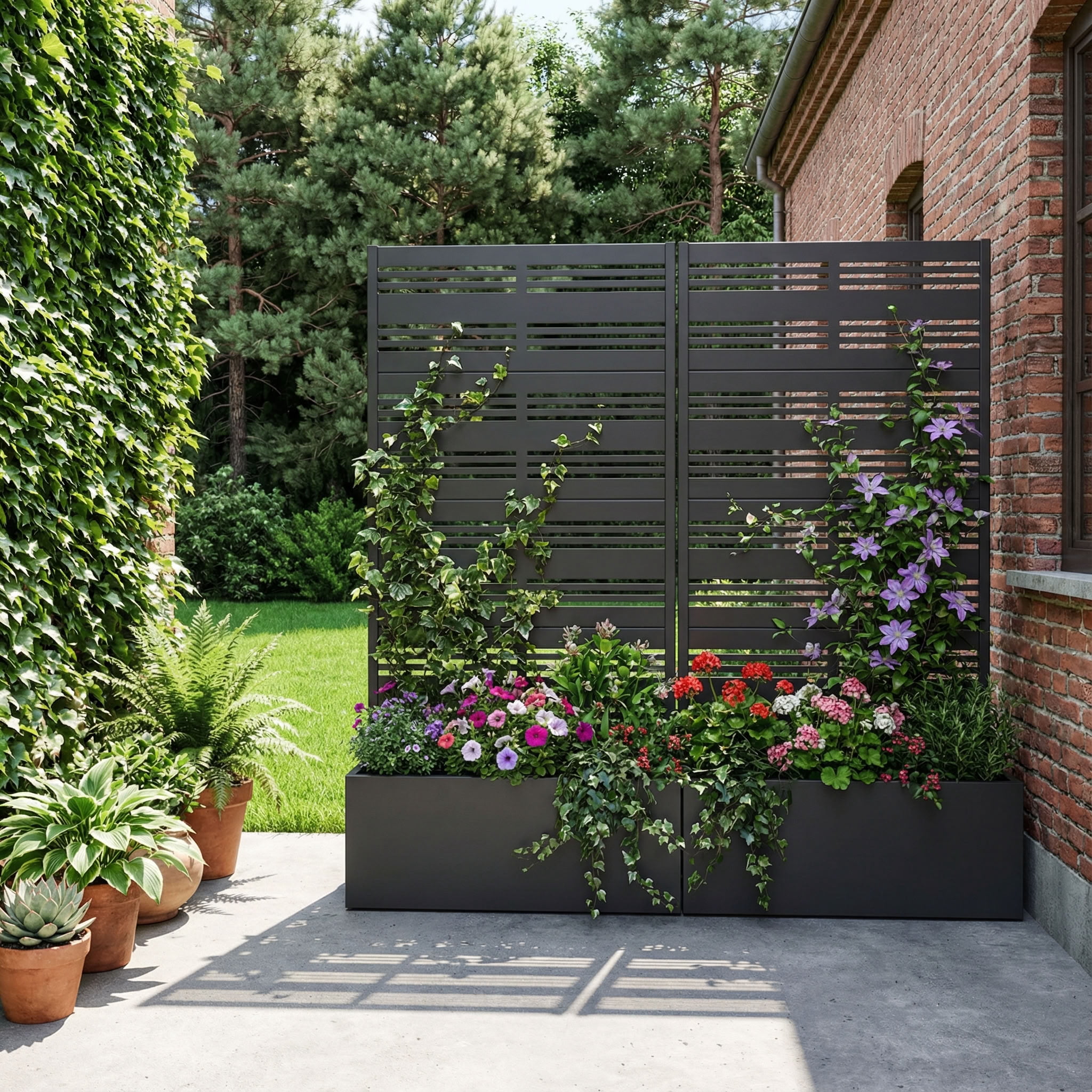 MAYEERTY 4 Panels Outdoor Metal Planter Box, Durable Weather-Resistant Planter, 2 pcs Decorative Metal Flower Box for Patio, Balcony, Garden
