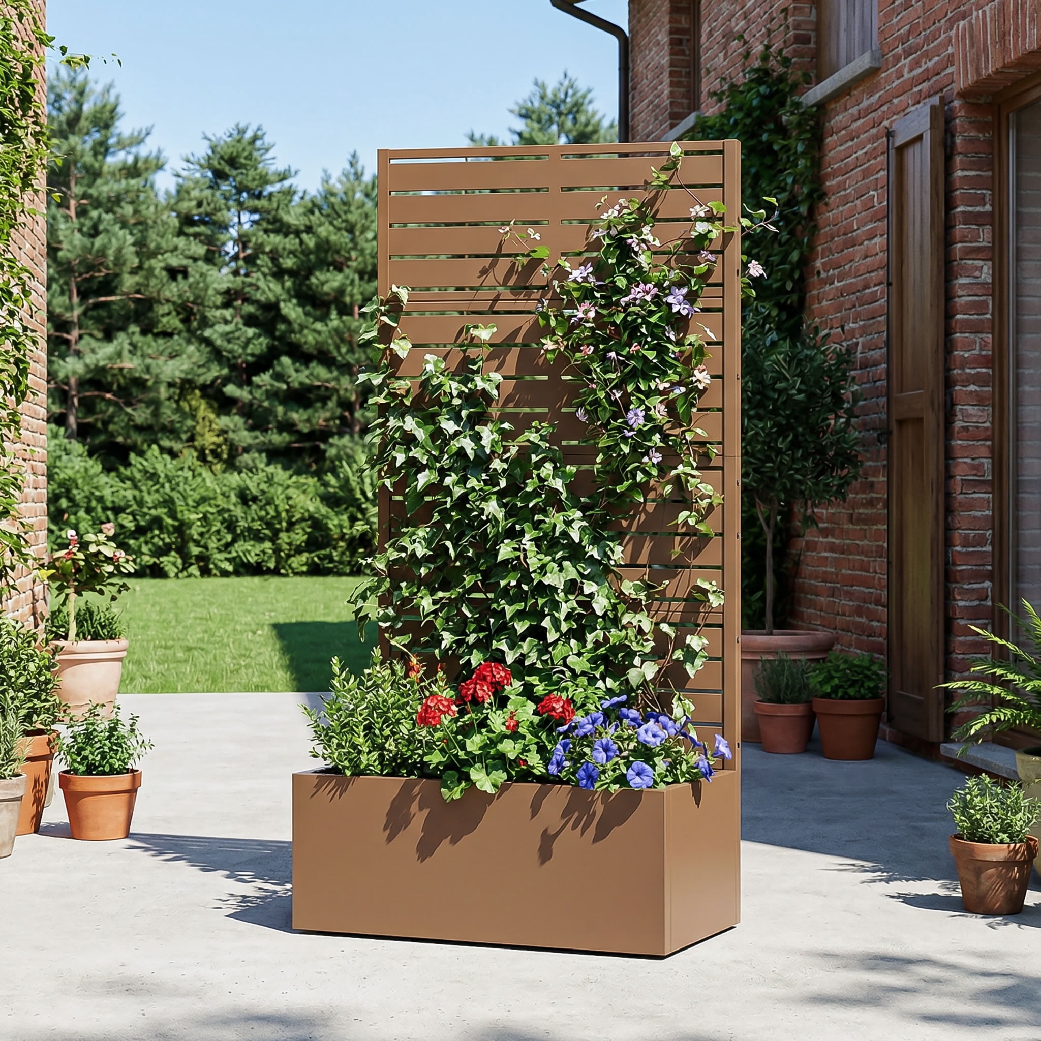 MAYEERTY 4 Panels Outdoor Metal Planter Box, Durable Weather-Resistant Planter, Decorative Metal Flower Box for Patio, Balcony, Garden