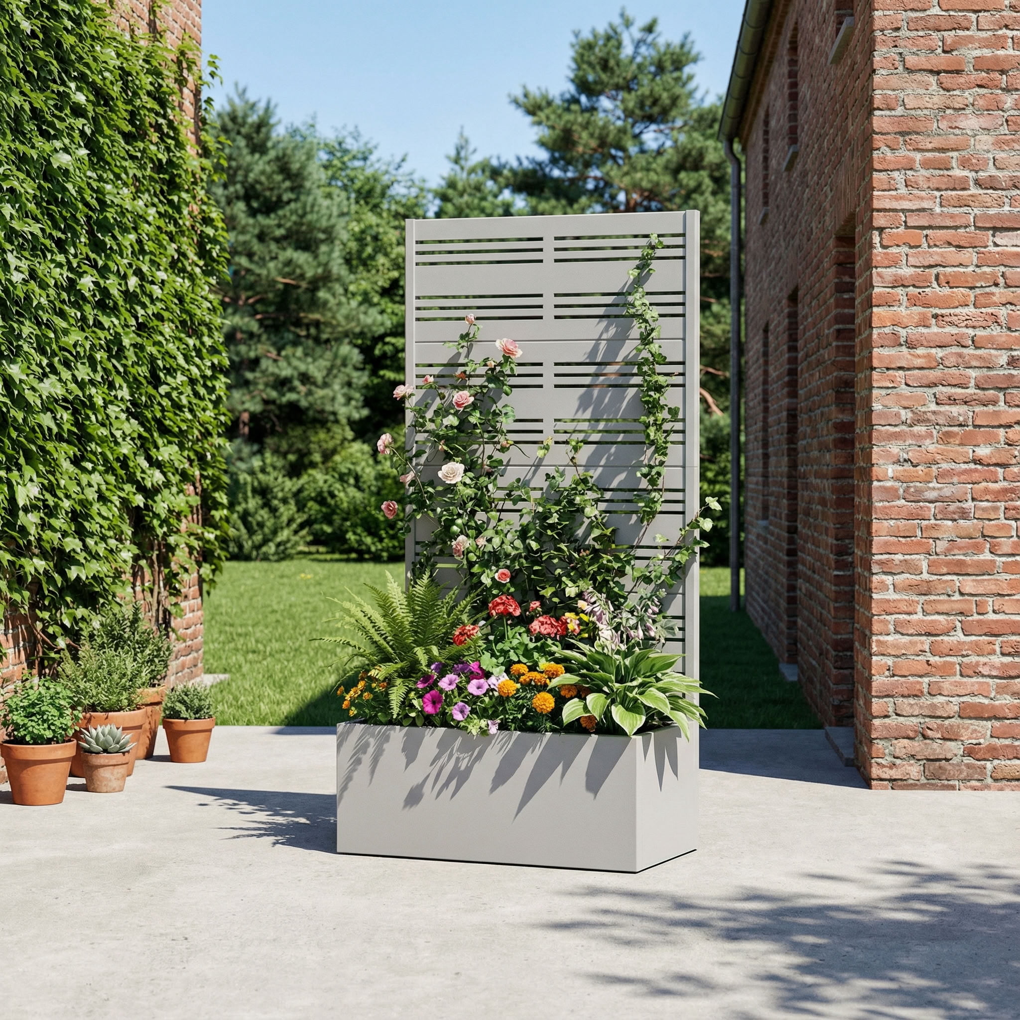 MAYEERTY 4 Panels Outdoor Metal Planter Box, Durable Weather-Resistant Planter, Decorative Metal Flower Box for Patio, Balcony, Garden