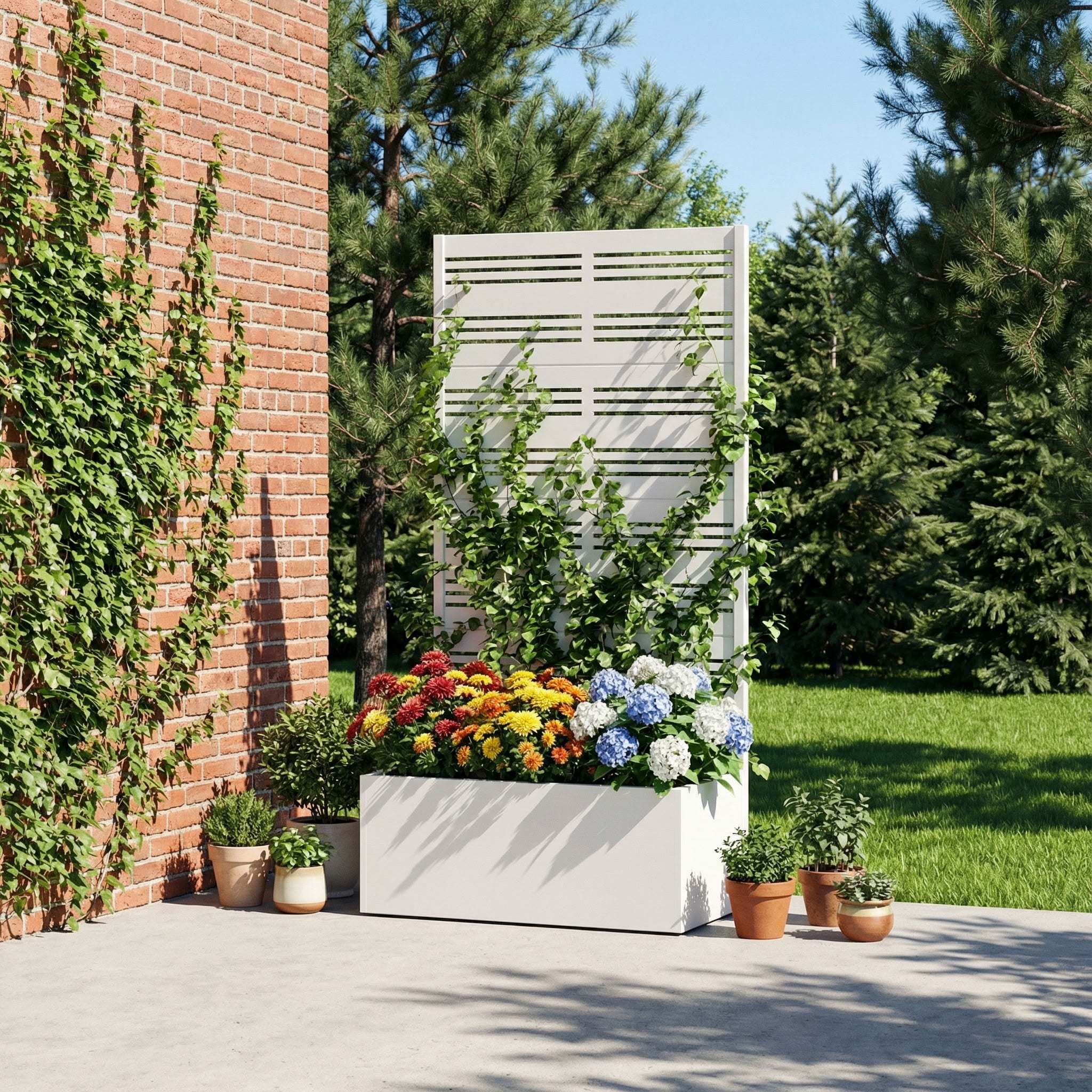 MAYEERTY 4 Panels Outdoor Metal Planter Box, Durable Weather-Resistant Planter, Decorative Metal Flower Box for Patio, Balcony, Garden