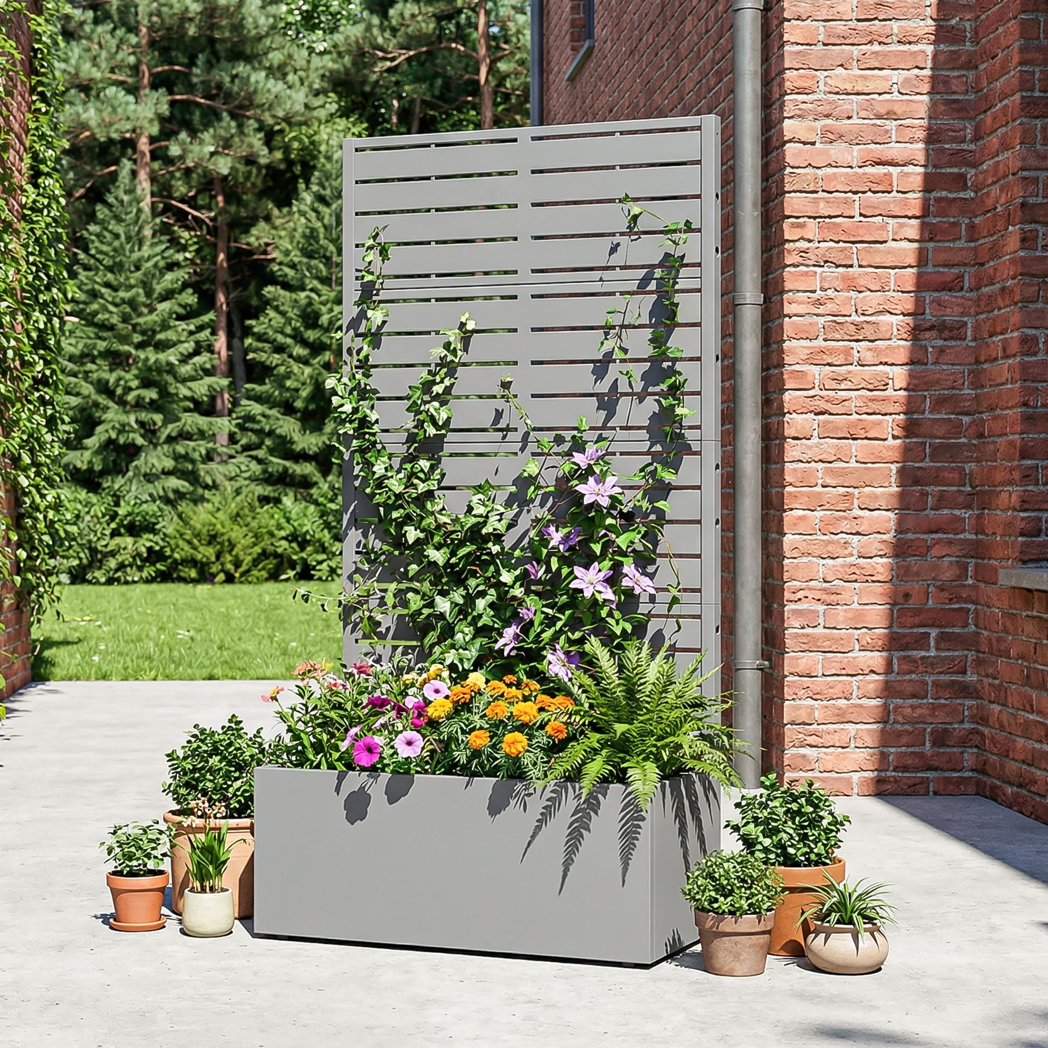 MAYEERTY 4 Panels Outdoor Metal Planter Box, Durable Weather-Resistant Planter, Decorative Metal Flower Box for Patio, Balcony, Garden