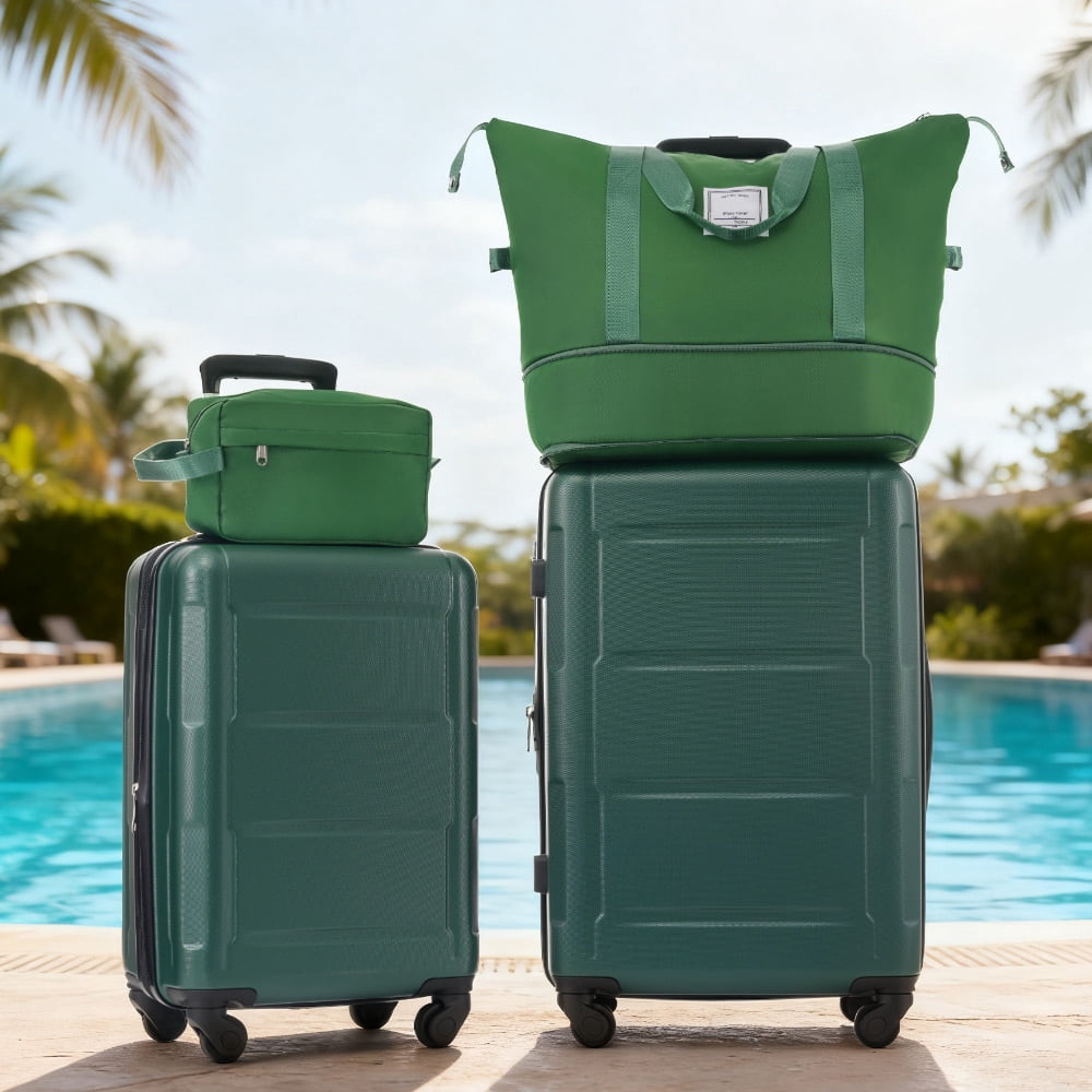 MAYEERTY 4-Piece Expandable Hardside Luggage Set: Lightweight ABS Suitcases with TSA Lock & Spinner Wheels, 20"+24"+2 Bags, Green