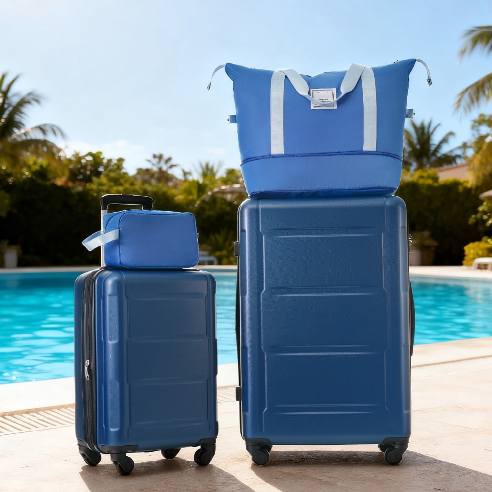 MAYEERTY 4-Piece Hardside Luggage Set - Lightweight Expandable ABS with TSA Lock & Spinner Wheels, 20"+28"+2 Bags, Blue