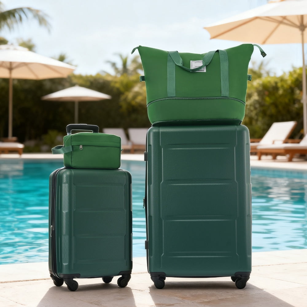 MAYEERTY 4-Piece Hardside Luggage Set - Lightweight Expandable ABS with TSA Lock & Spinner Wheels, 20"+28"+2 Bags, Green