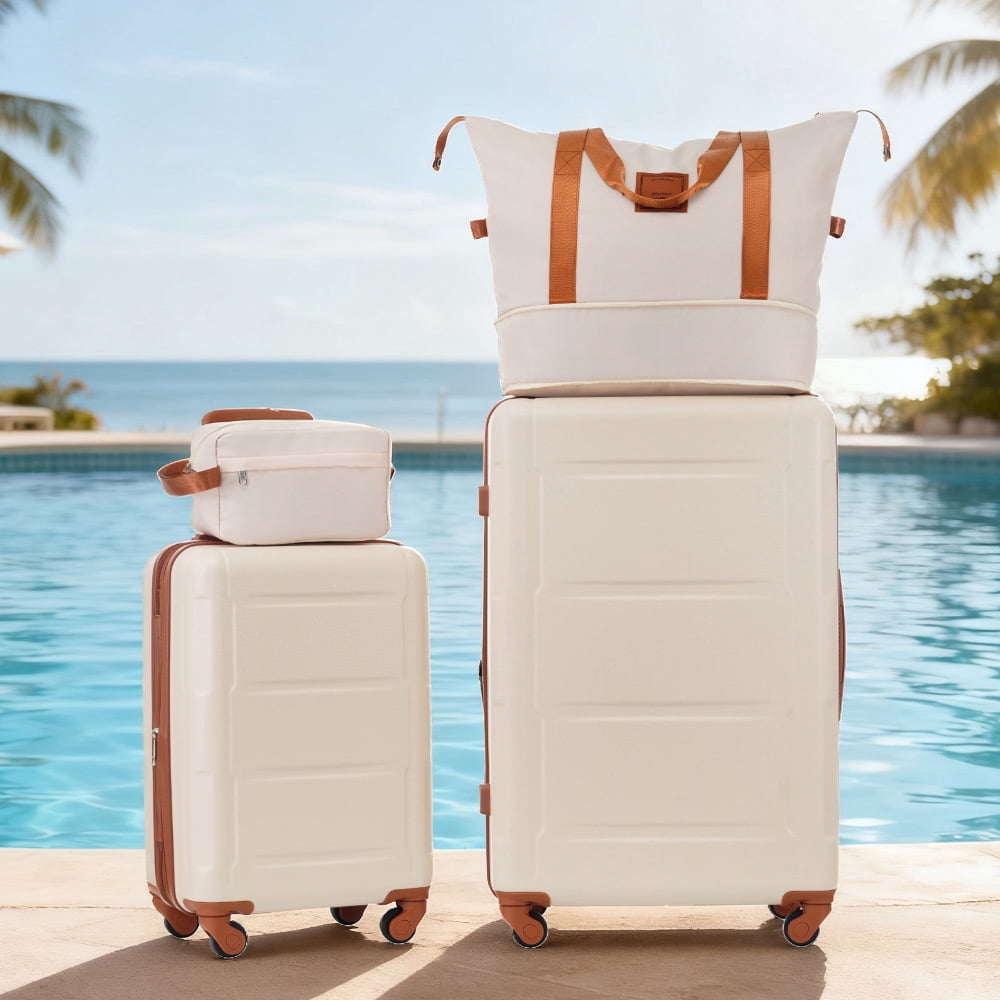 MAYEERTY 4-Piece Hardside Luggage Set - Lightweight Expandable ABS with TSA Lock & Spinner Wheels, 20"+28"+2 Bags, Khaki