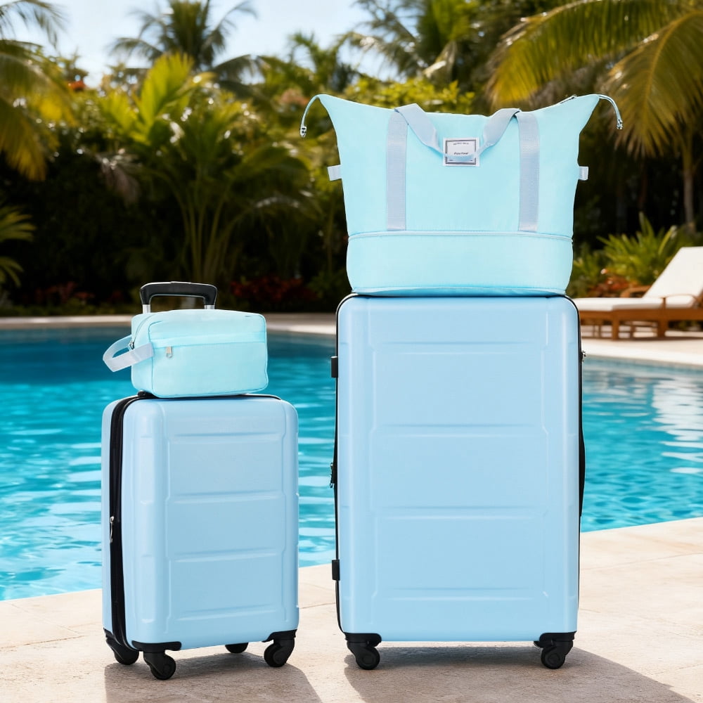 MAYEERTY 4-Piece Hardside Luggage Set - Lightweight Expandable ABS with TSA Lock & Spinner Wheels, 20"+28"+2 Bags, Light Blue