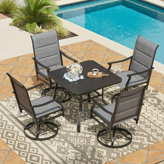 MAYEERTY 4-Piece Outdoor Swivel Dining Chairs with Padded Textilene Fabric for Backyard & Patio, Gray